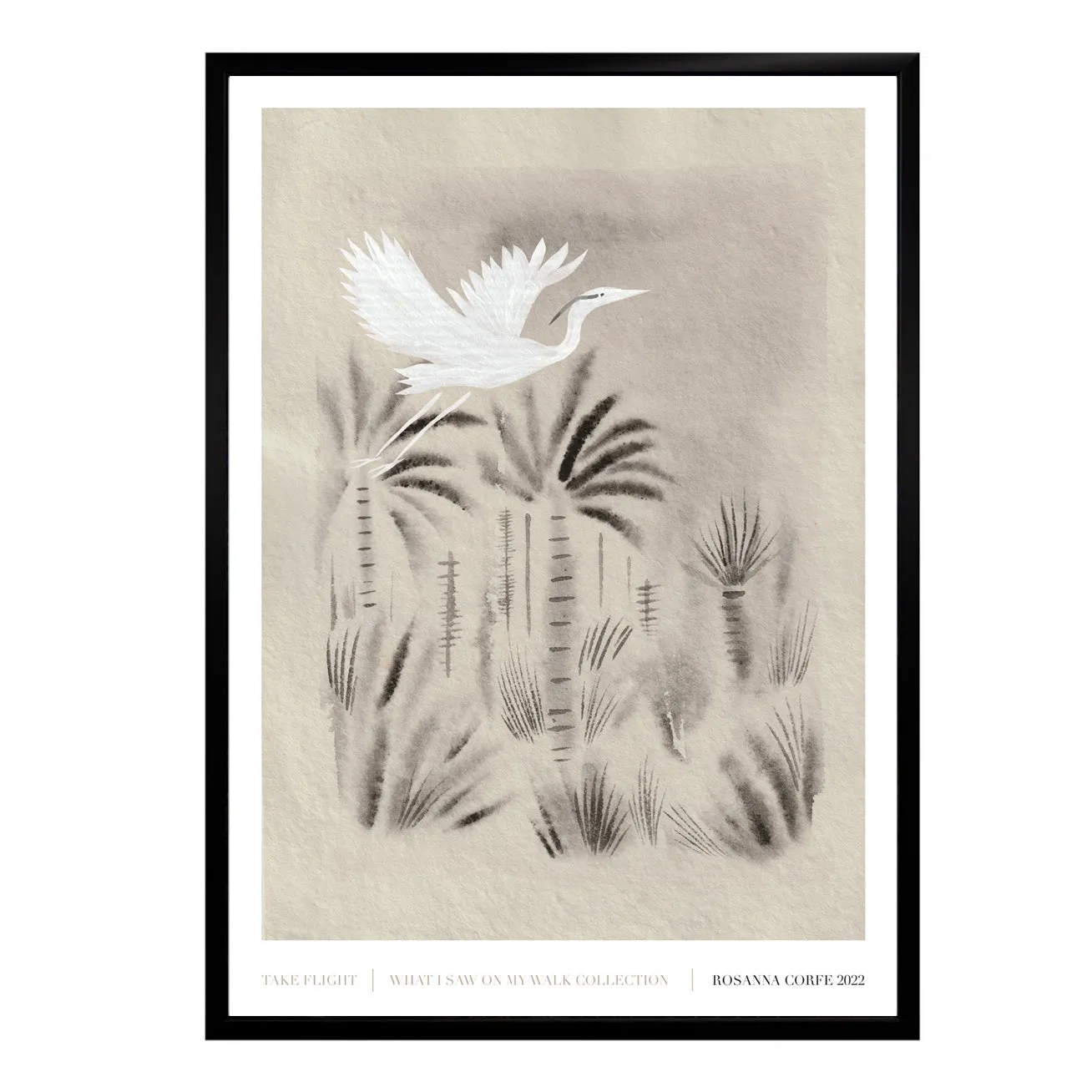 A3 Take Flight Ink Bird Art Print - Grey/White/Black image