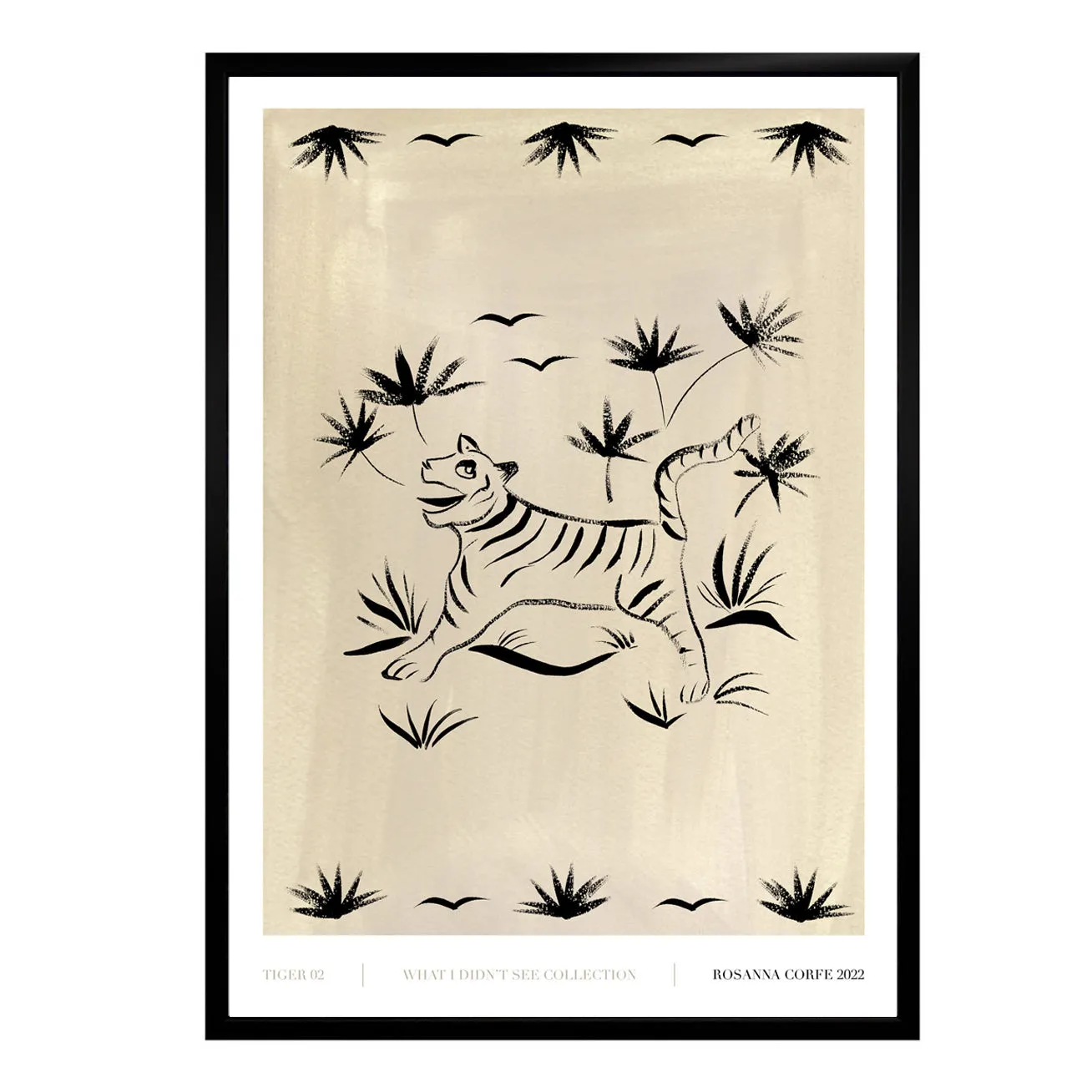 A3 Tiger 02 Neutral Art Print - Grey