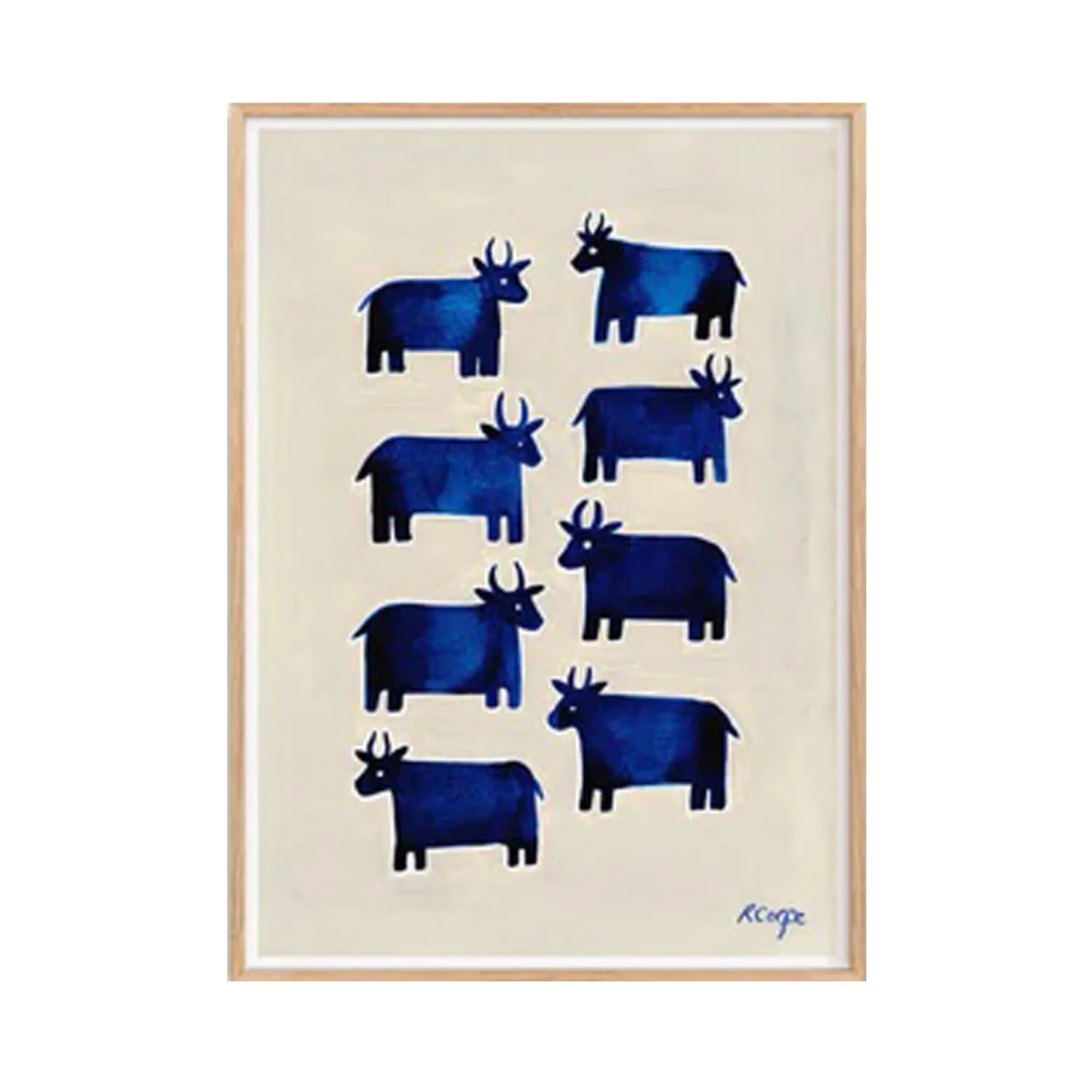 A4 Blue Cow Art Print - Blue image
