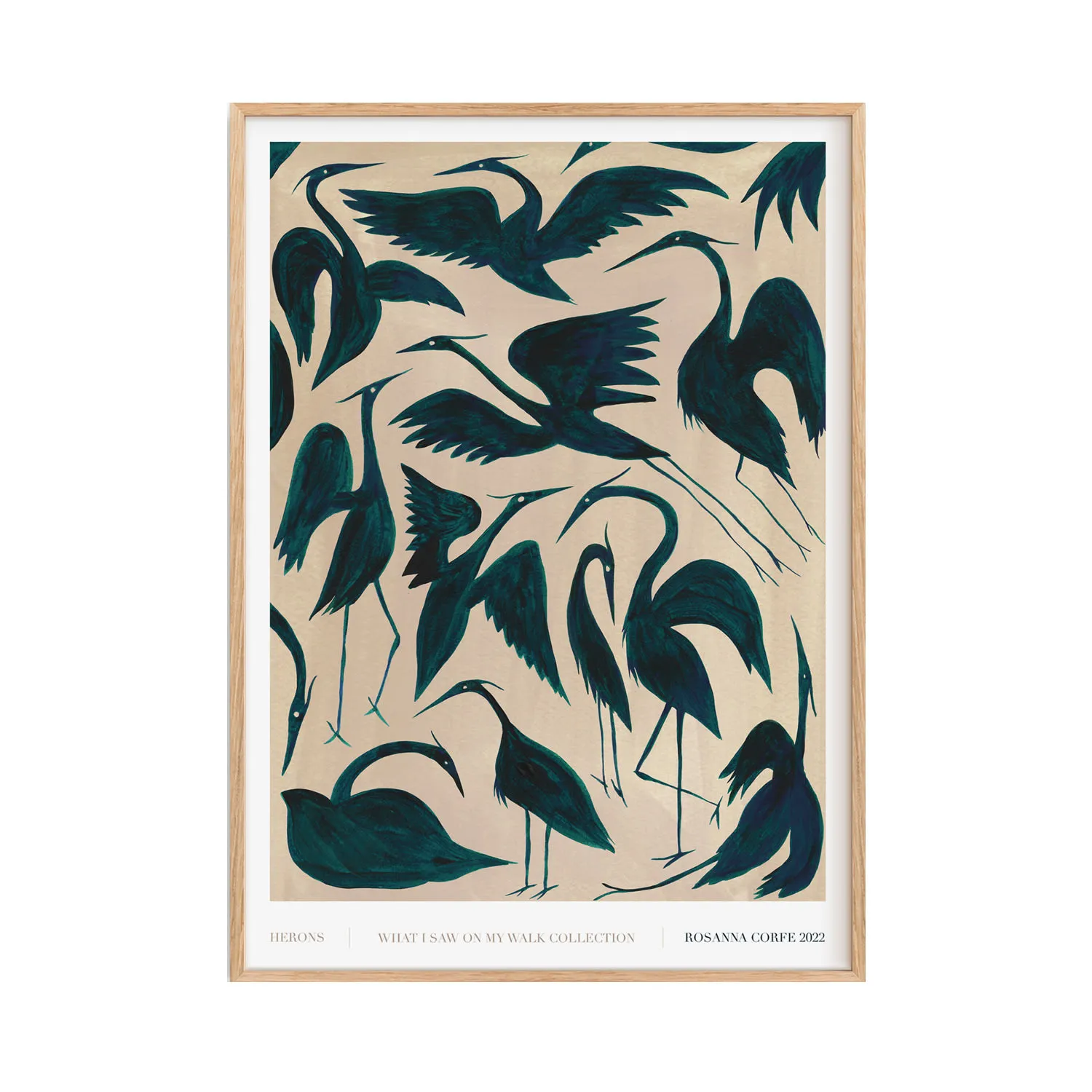 A4 Herons Bird Print - Dark Teal image