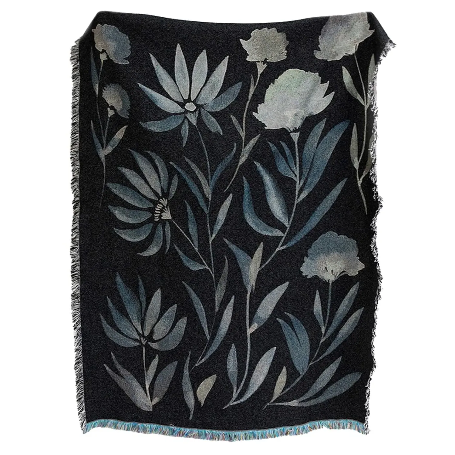 Bloom Reversible Woven Throw with Fringe - Green, Recycled Cotton image