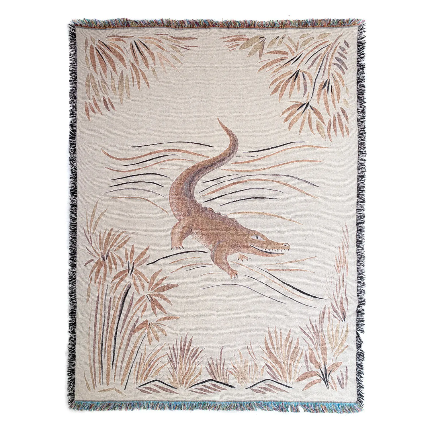Croc Monsieur Woven Throw - Beige, Recycled Cotton