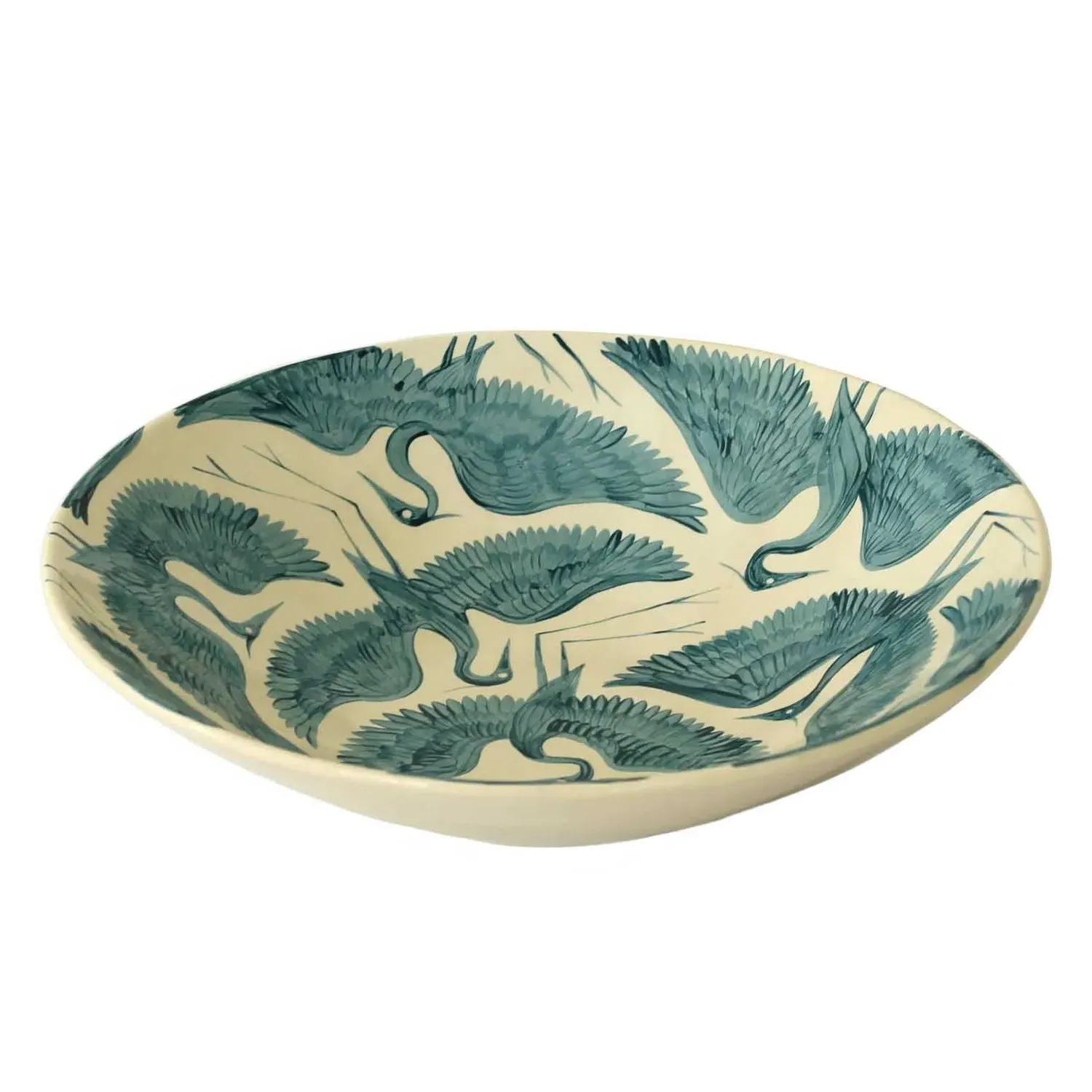 Hand Painted Herons Large Serving Bowl - Dark Teal image