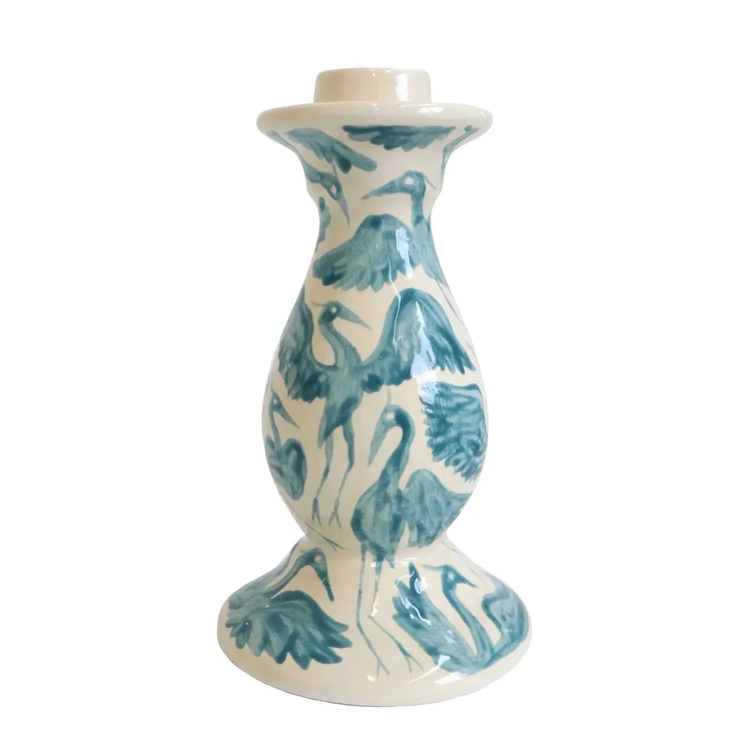 Herons Hand Painted Ceramic Candlestick - Blue, Green image