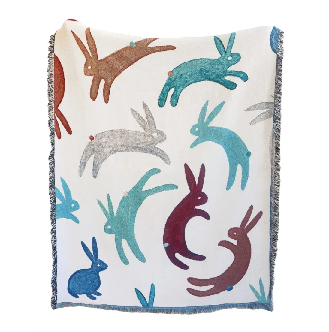 Rabbits Woven Throw with Fringe - Recycled Cotton
