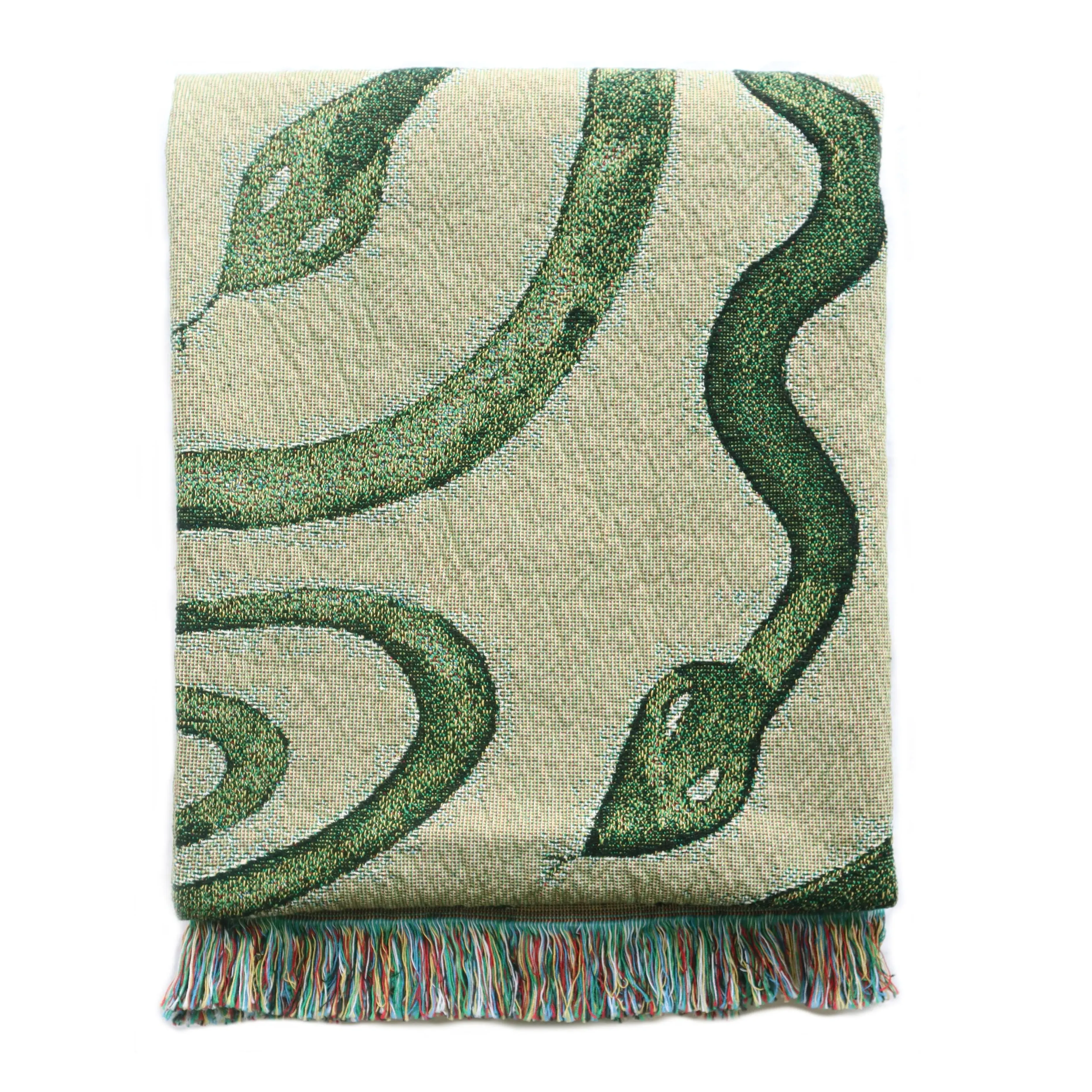 Snakes Woven Throw - Green, Cotton image