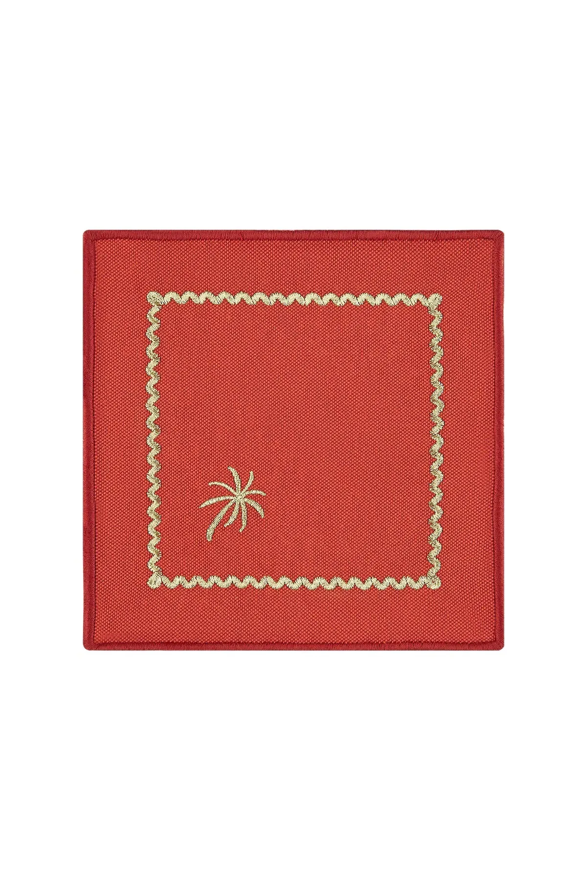 Palm Charm Embroidered Cocktail Napkin Set of 4 - Brick Red