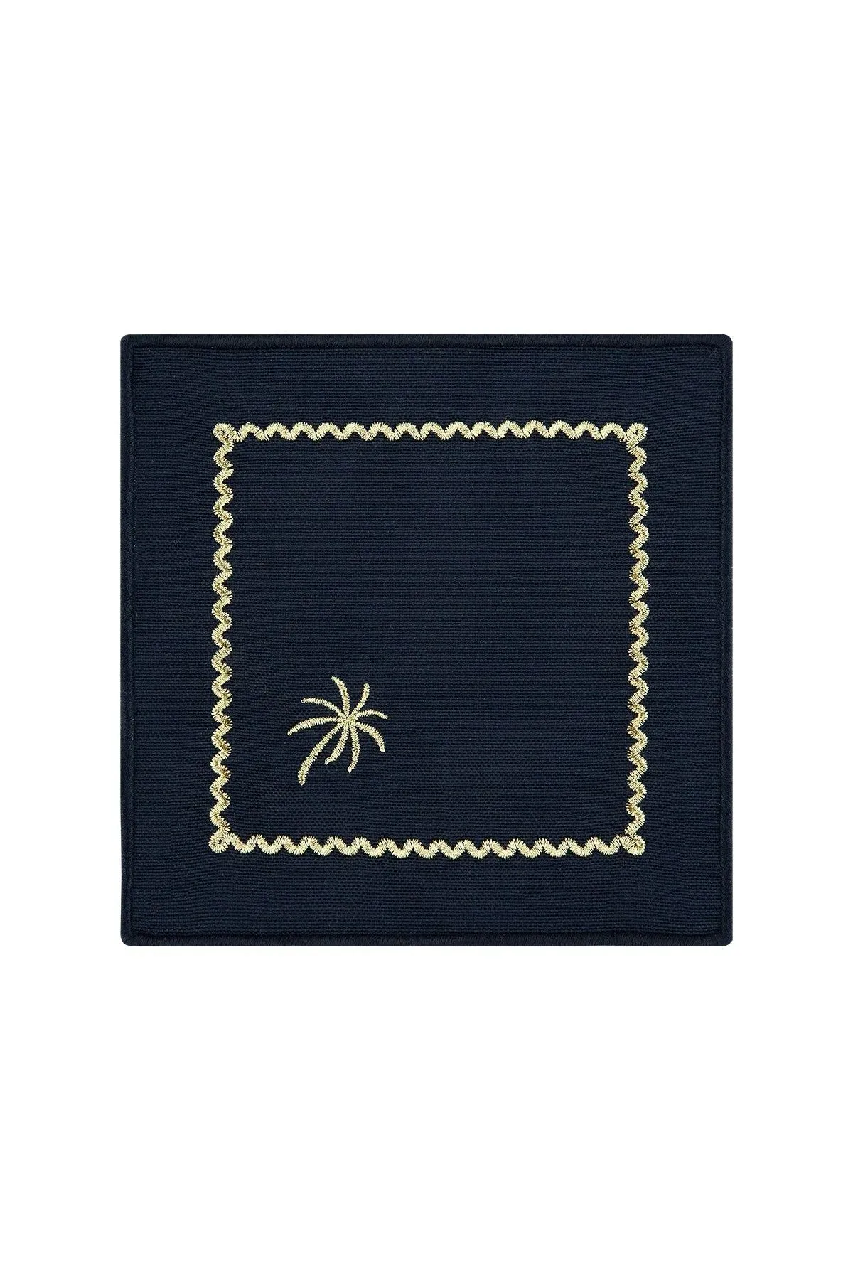 Palm Charm Embroidered Cocktail Napkin Set of 4 - Navy Blue image