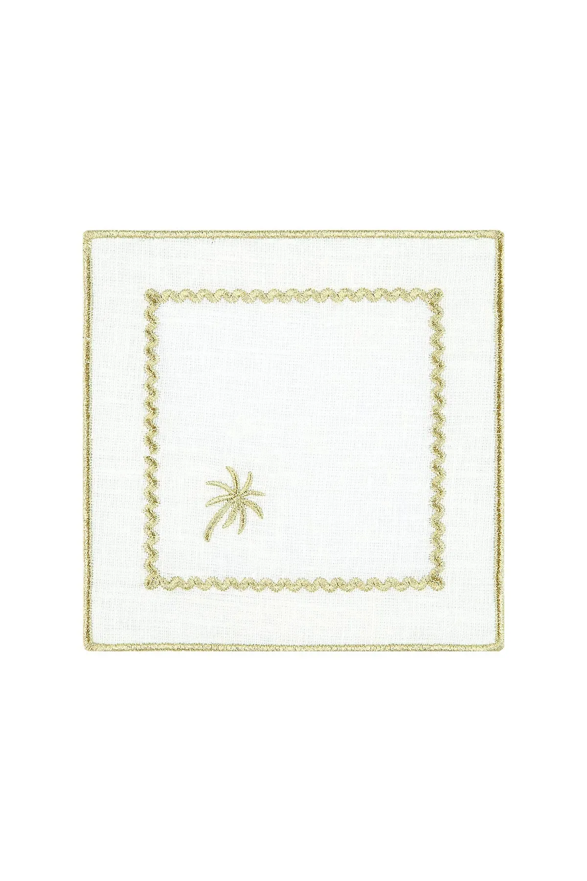 Palm Charm Embroidered Cocktail Napkin Set of 4 - White, Linen