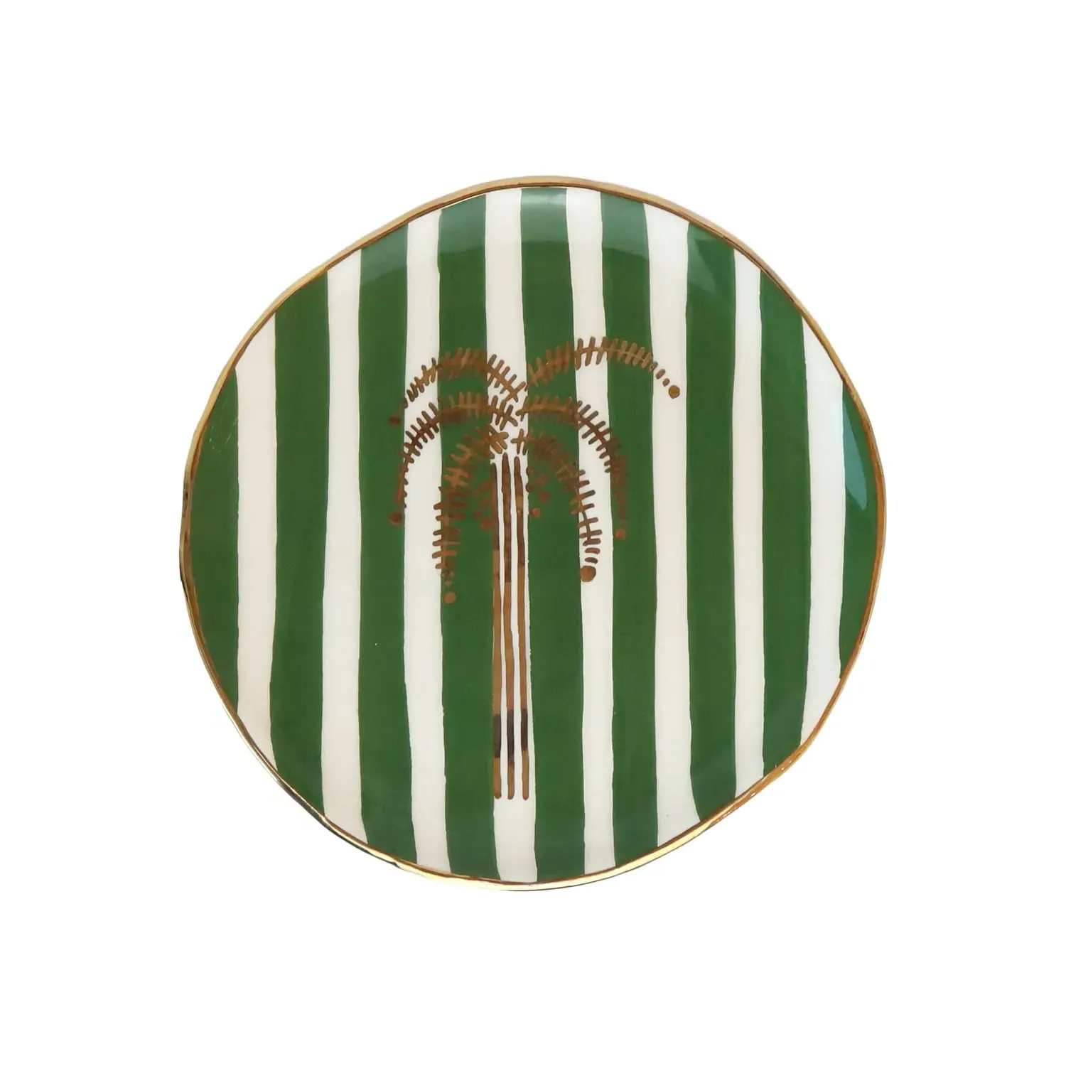 Gold Palm Tree Saudi Green Stripe Wall Plate - Green, Ceramic