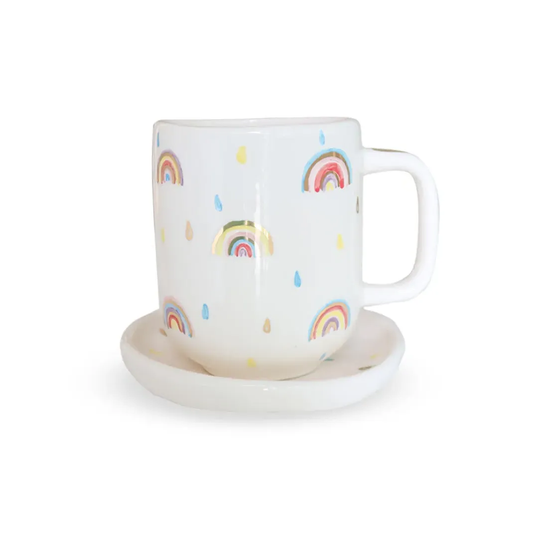 Mini Rainbow Ceramic Mug & Saucer - Brown image