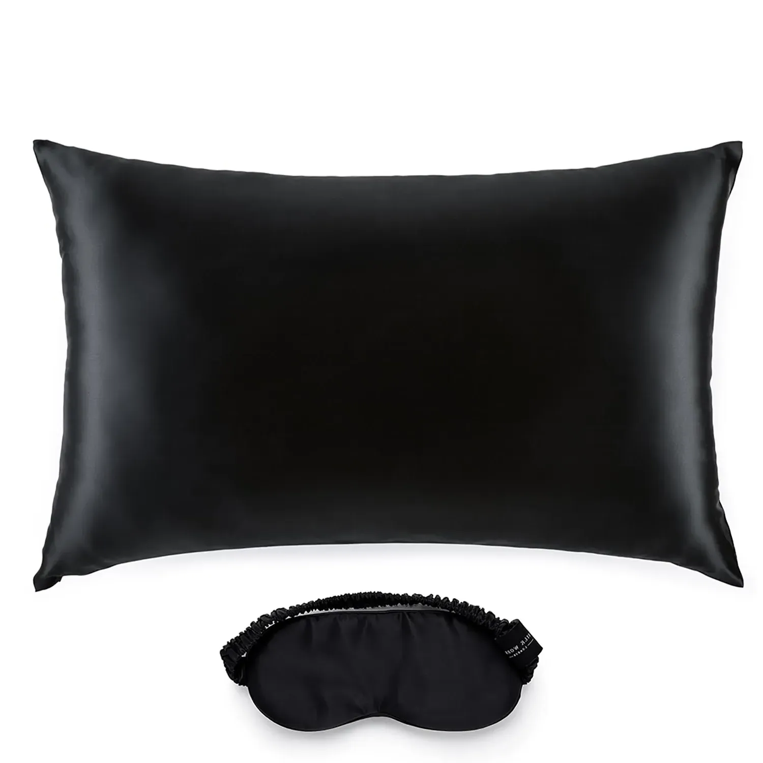 Queen Size Pillowcase and Eye Mask Set - Black, Mulberry Silk image