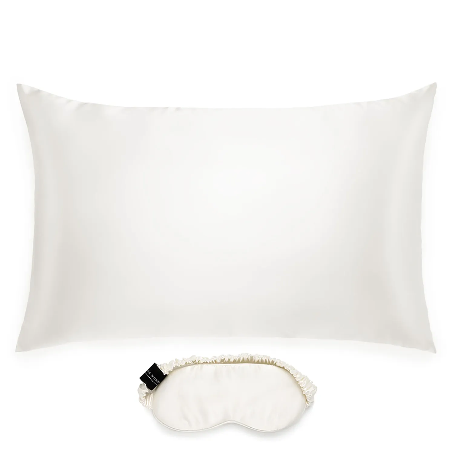 Queen Size Pillowcase and Eye Mask Set - White, Mulberry Silk