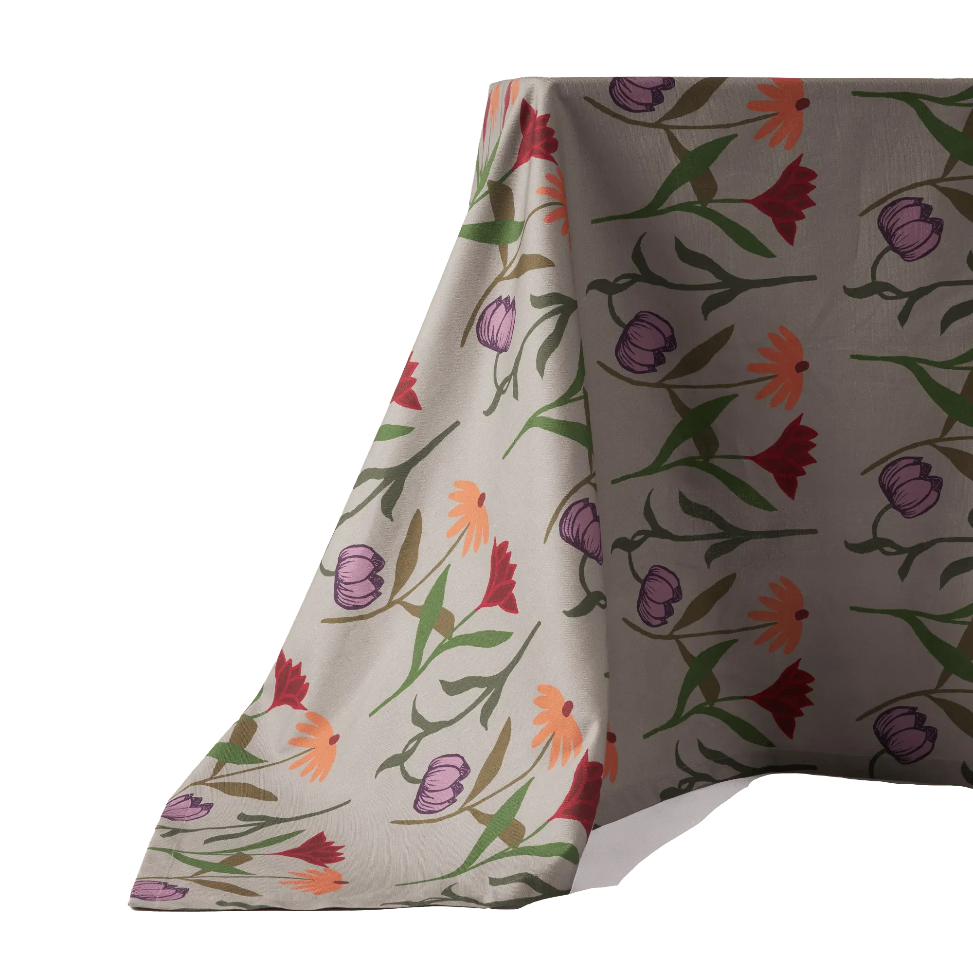 Extra Large Tablecloth Alpine Flower Print - Grey, Organic Cotton image