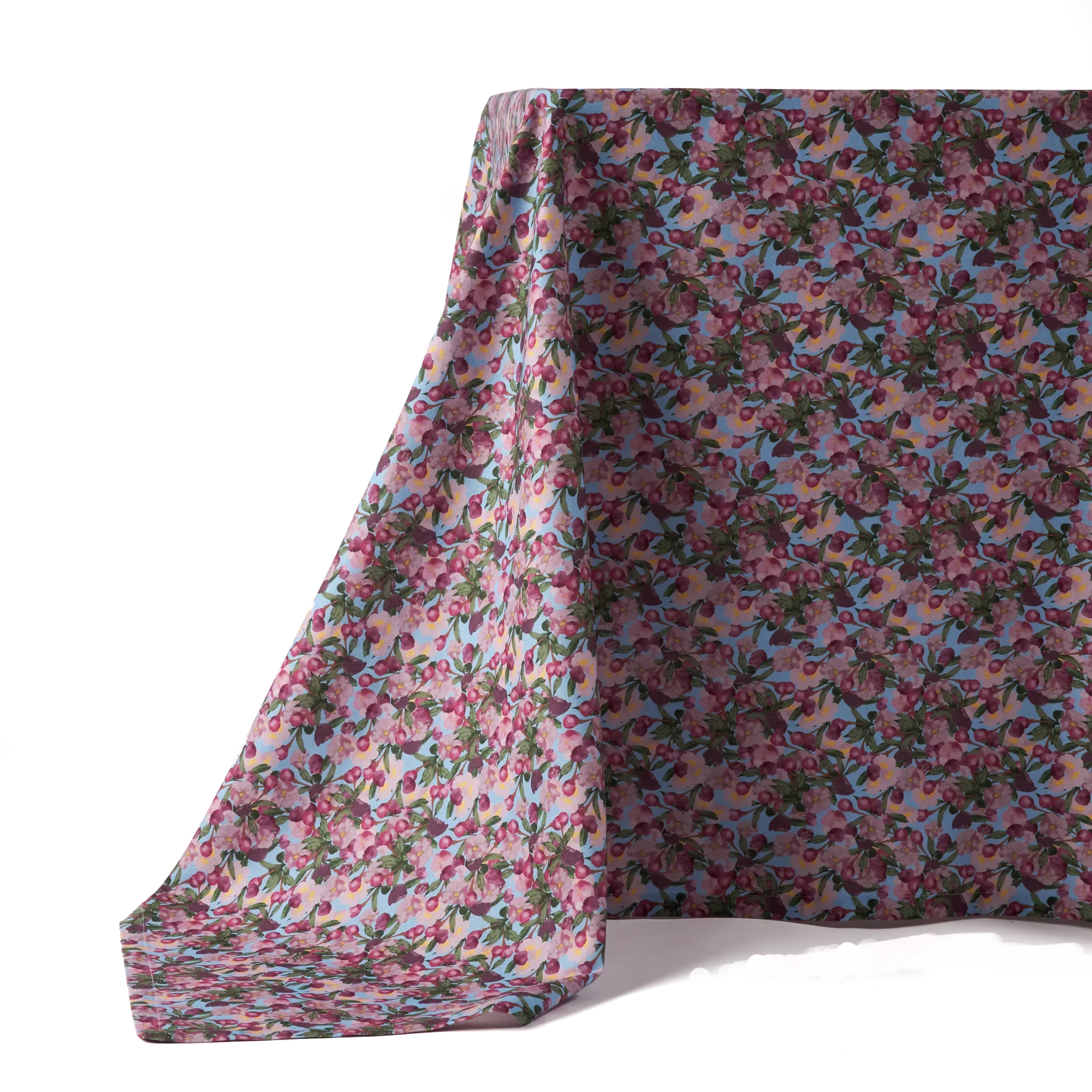 Extra Large Tablecloth Cherry Blossom Print - Blue, Organic Cotton