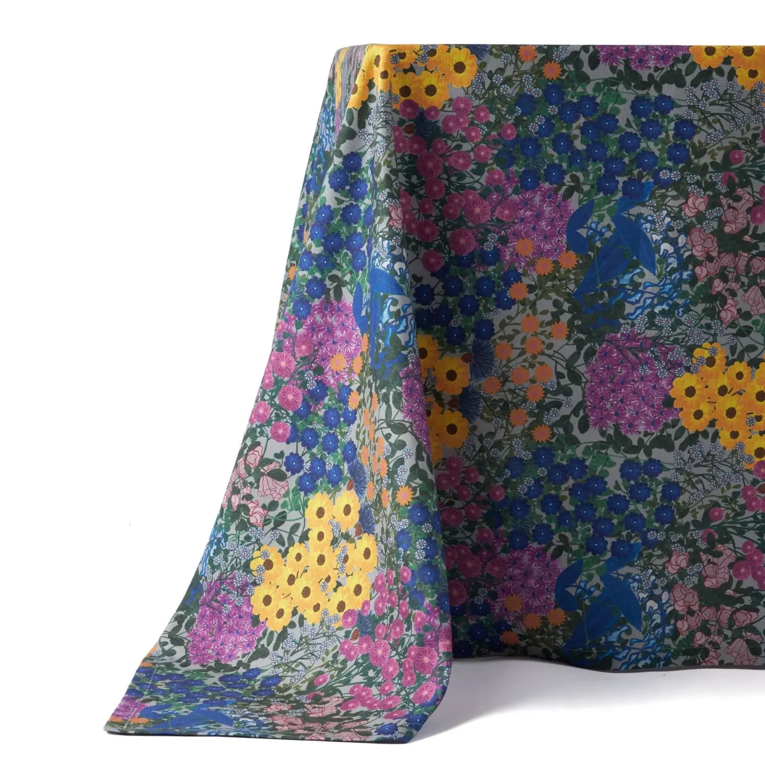 Extra Large Tablecloth Wildflower Print - Blue, Organic Cotton