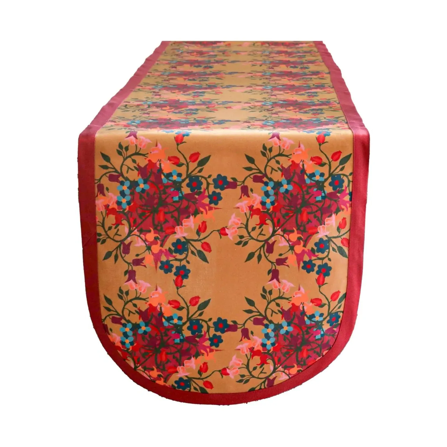 Large Table Runner with Flower Print - Orange, Organic Cotton