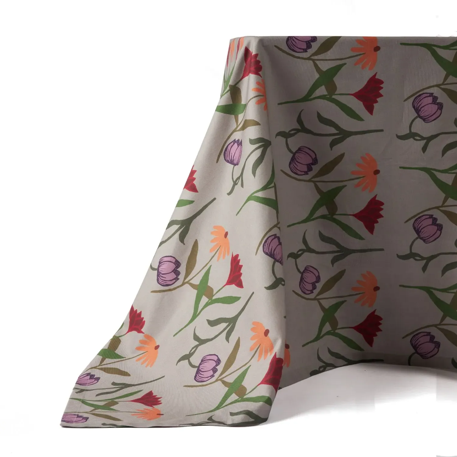 Rectangular Tablecloth Bold Flower Print - Light Grey, Cotton image