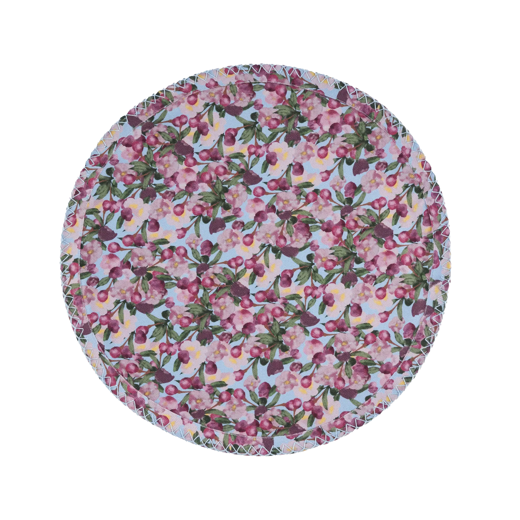 Set of Six Round Placemats with Embroidery - Blue, Cotton image