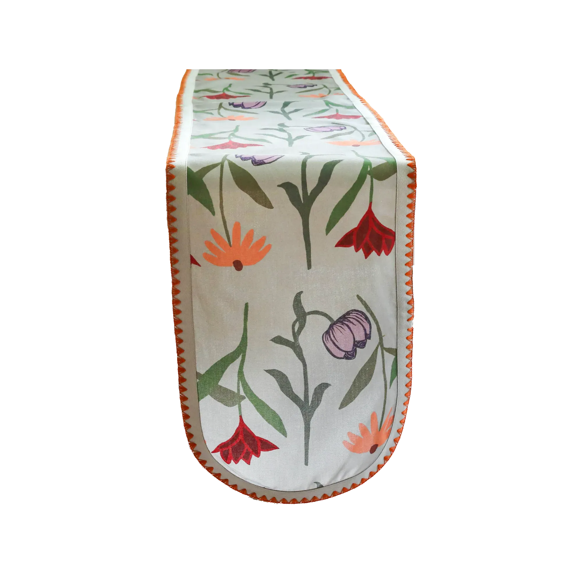 Small Table Runner with Flower Print - Grey, Organic Cotton