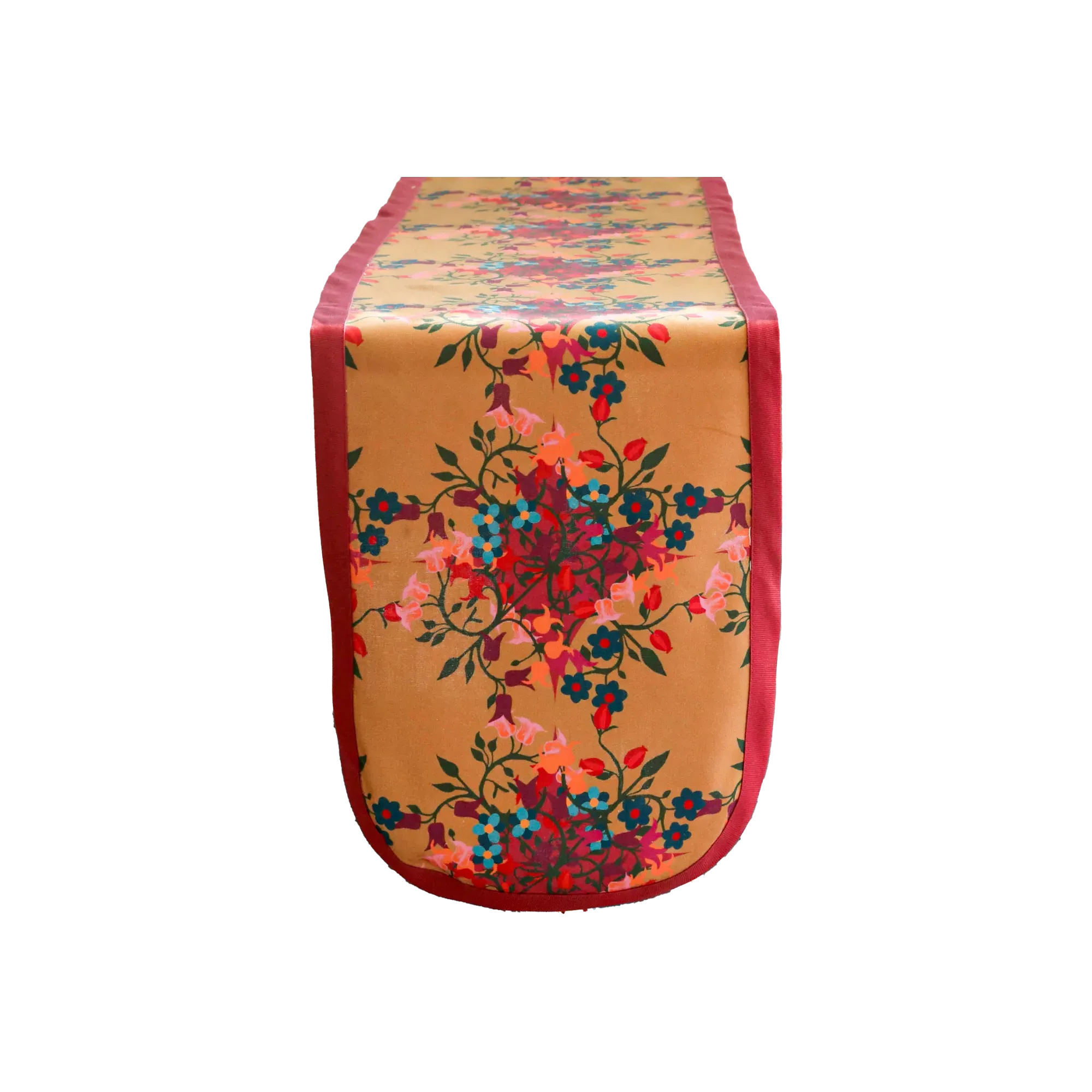 Small Table Runner with Flower Print - Orange, Organic Cotton