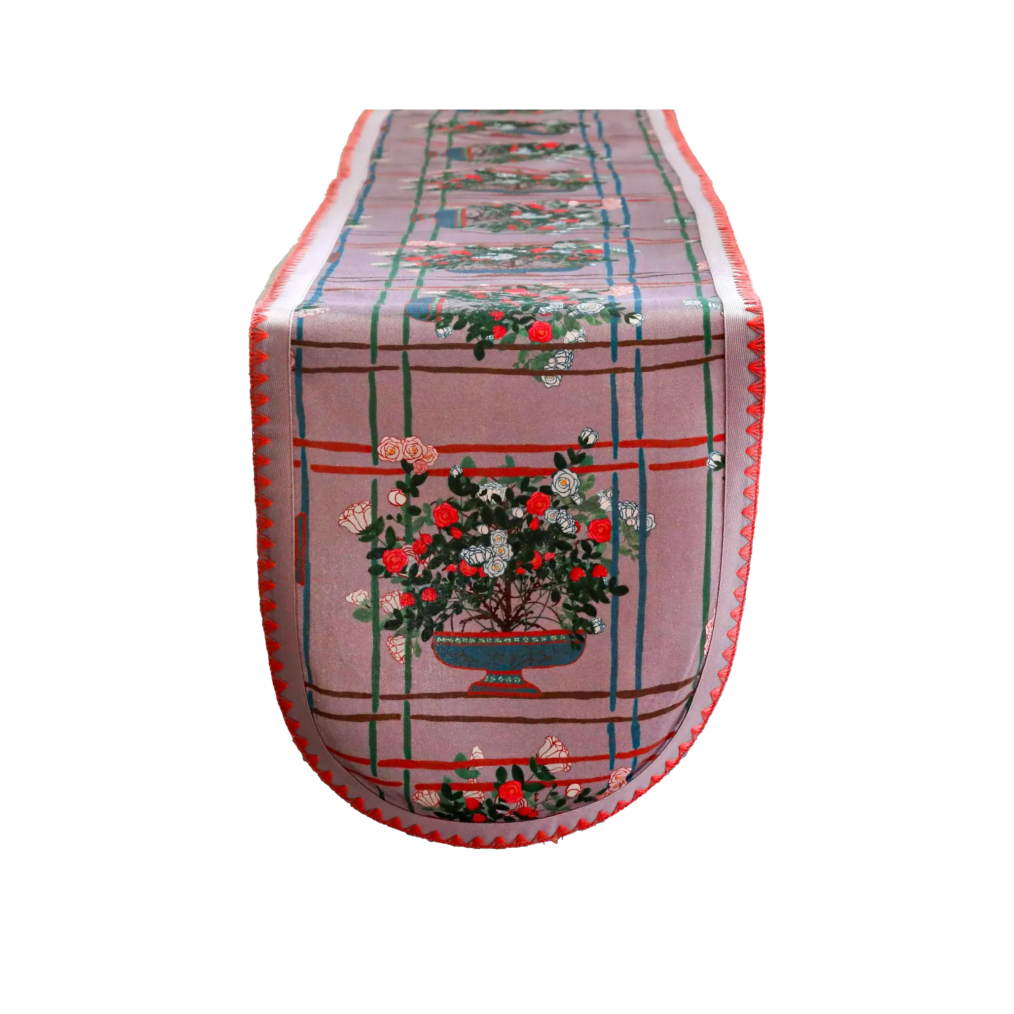 Small Table Runner with Rose Print - Pink, Organic Cotton