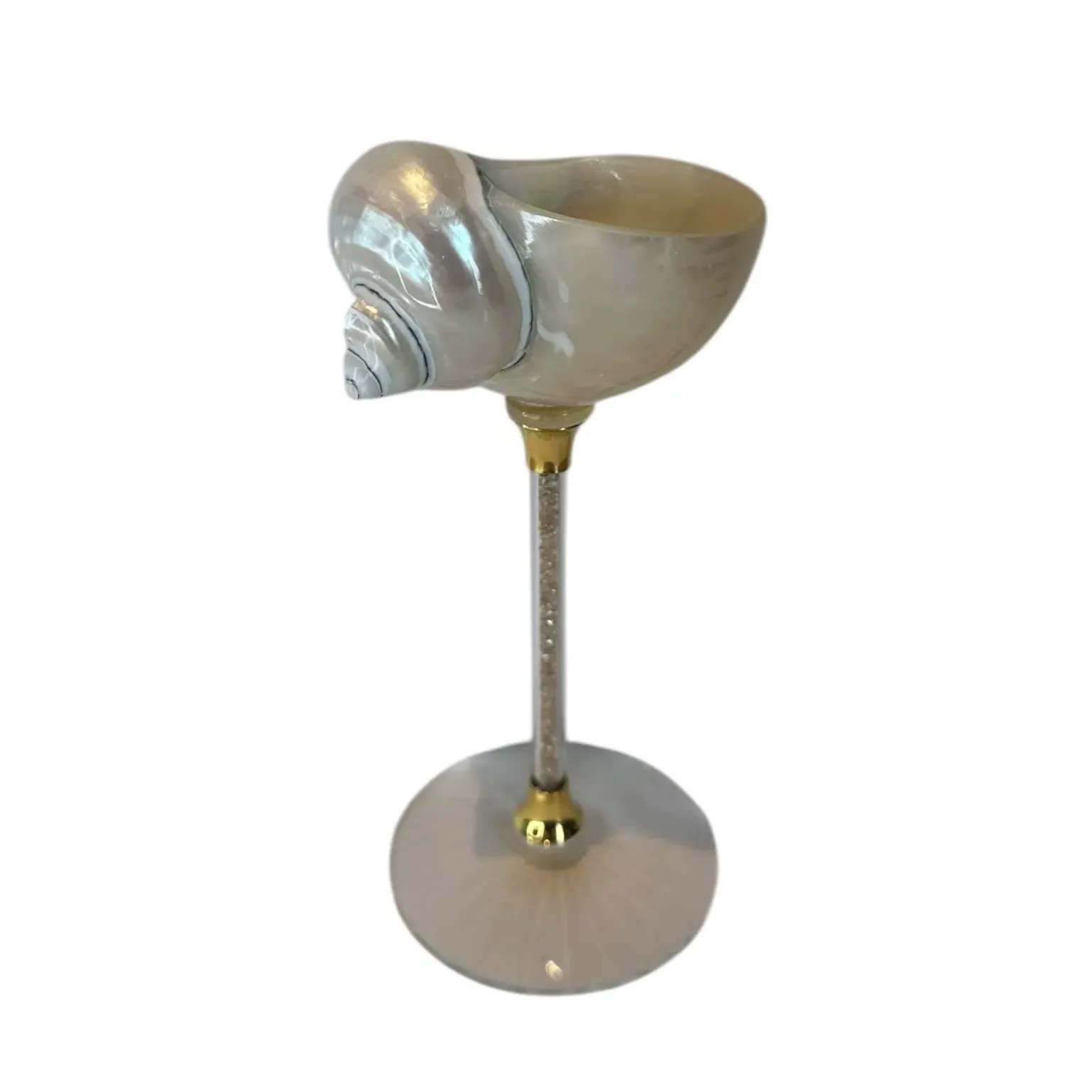 Natural Seashell Wine Glass - White, Gold Crystal