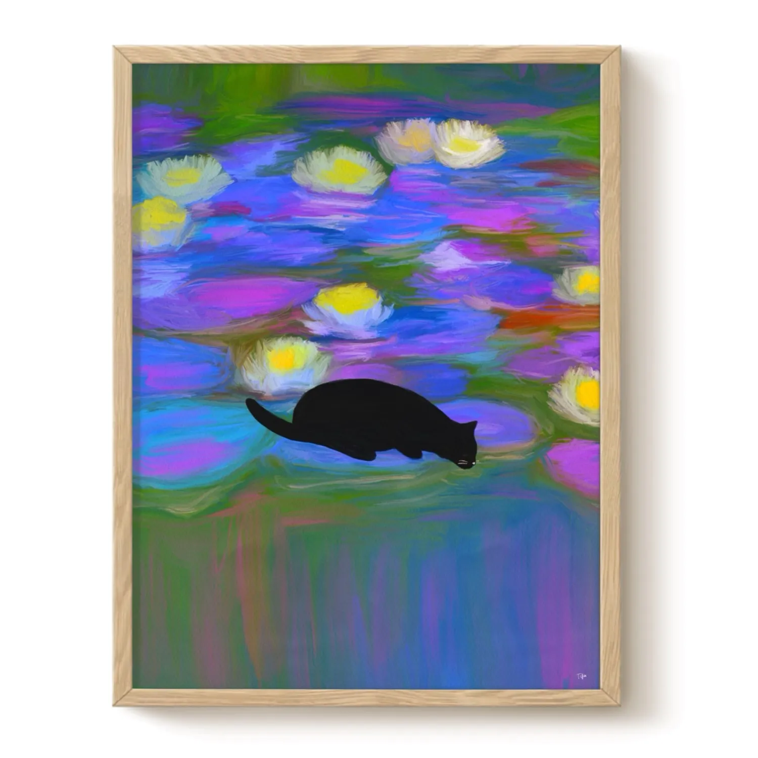 Drinking Cat Large Art Print - A3