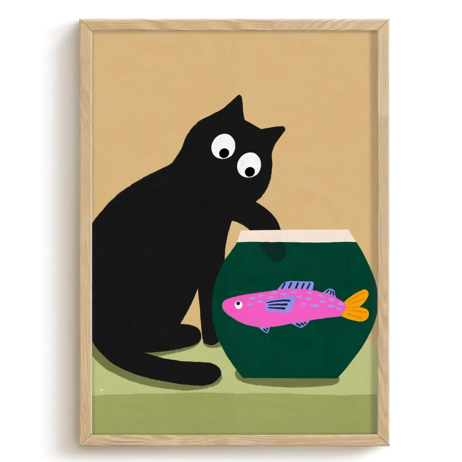 Fish Are Friends A4 Cat Art Print - 210 x 297mm image