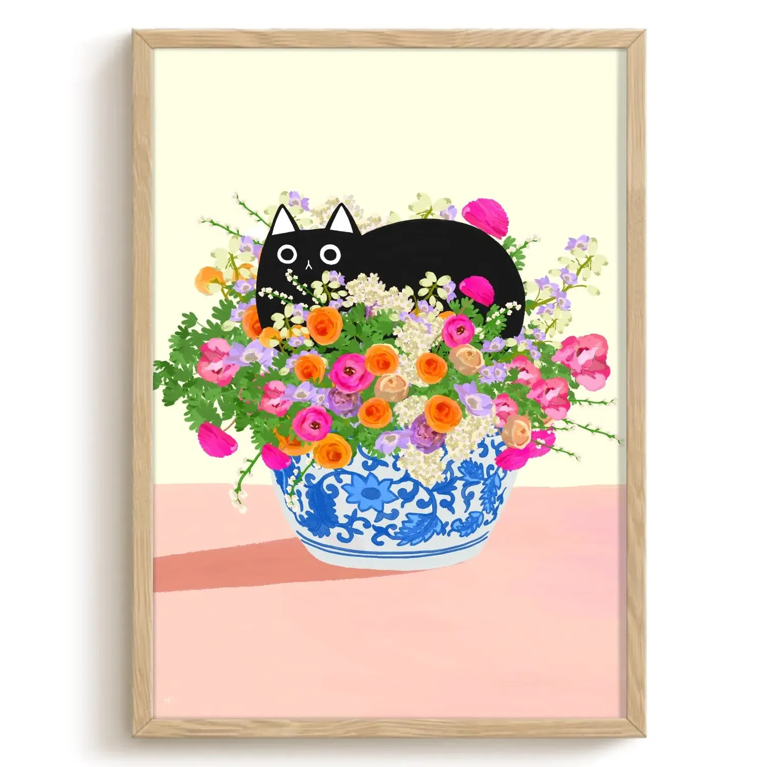 Flower Bed Cat Art Print - Large A3