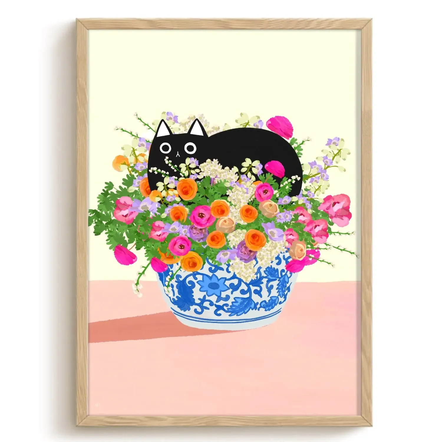 Flower Bed Cat Art Print - Medium A4 image