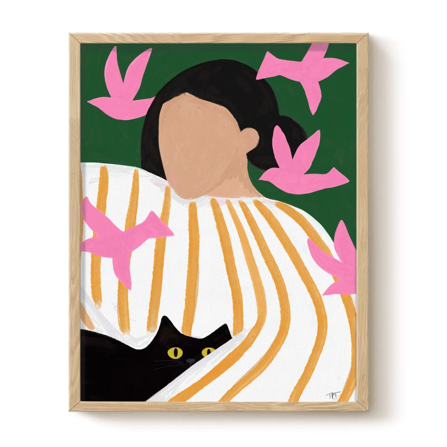 Pink Birds A4 Cat Art Print - Pink image