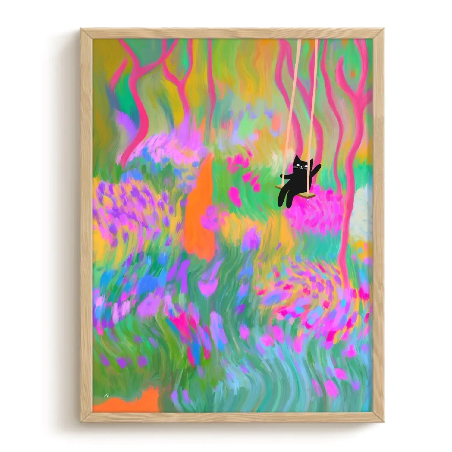 Swinging Cat A4 Art Print - Matte Paper image