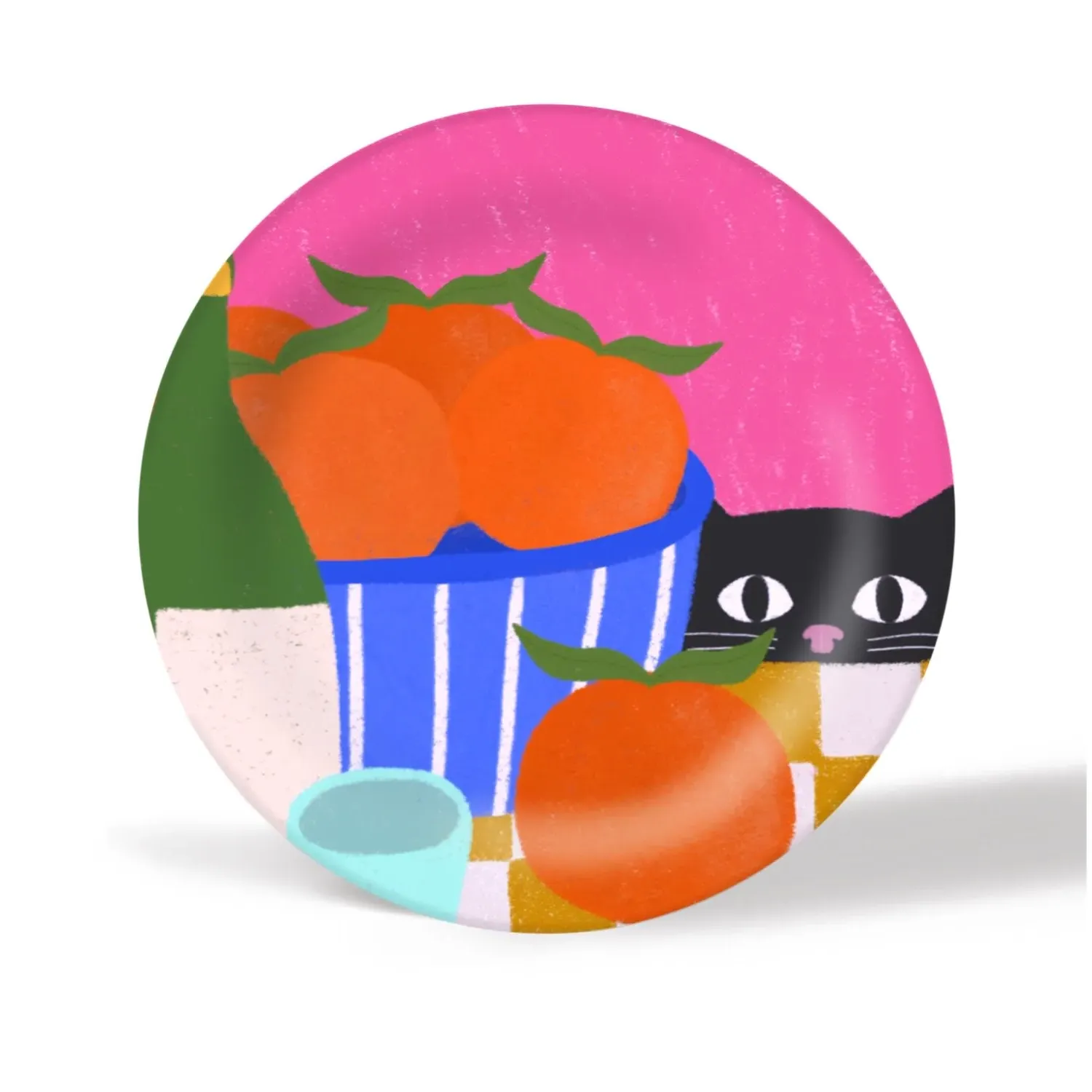 Table And Oranges Cat Medium Ceramic Plate - Orange/Pink