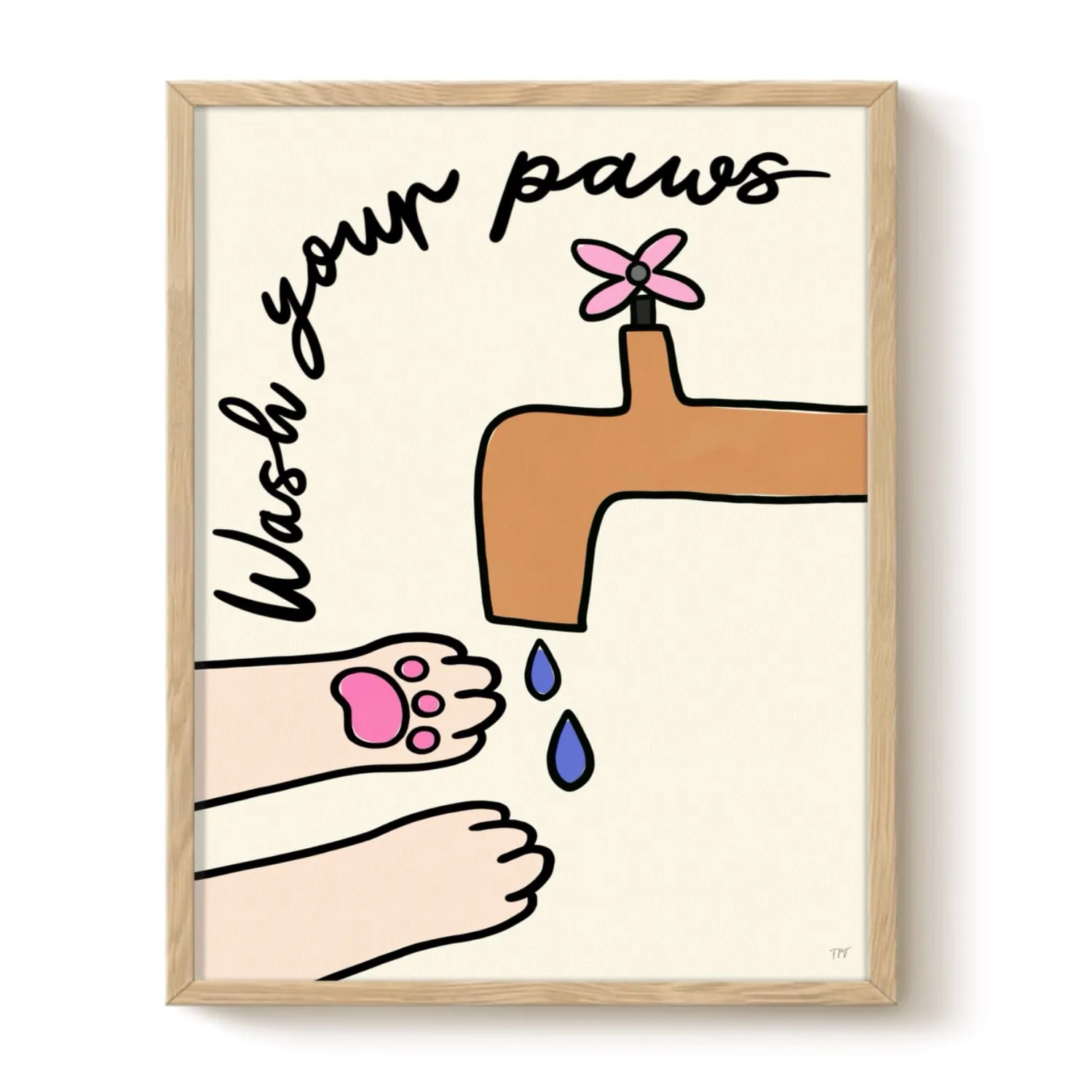 Wash Your Paws A4 Art Print - Cat Illustration image