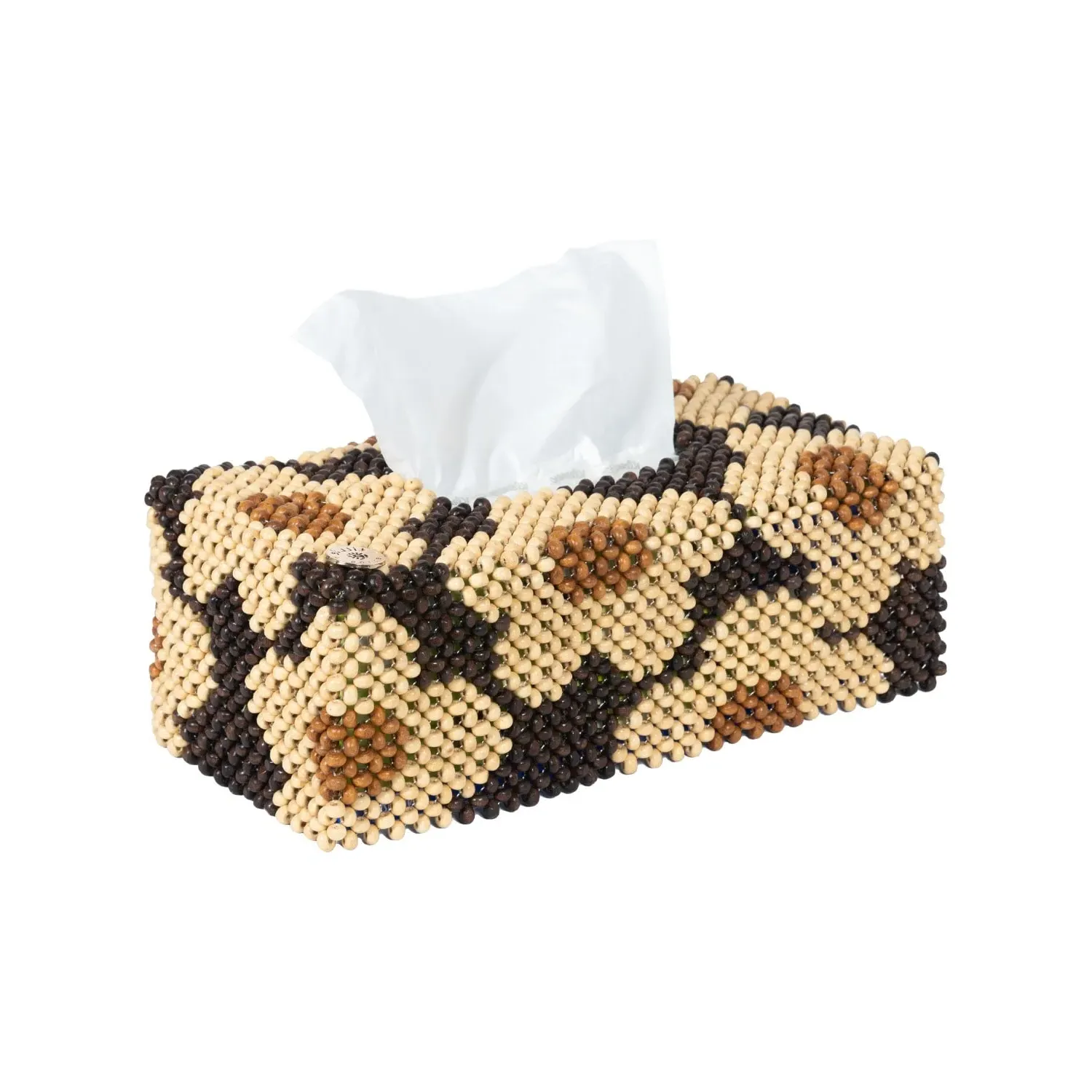 Daisy Bead Tissue Box - Wood Brown image