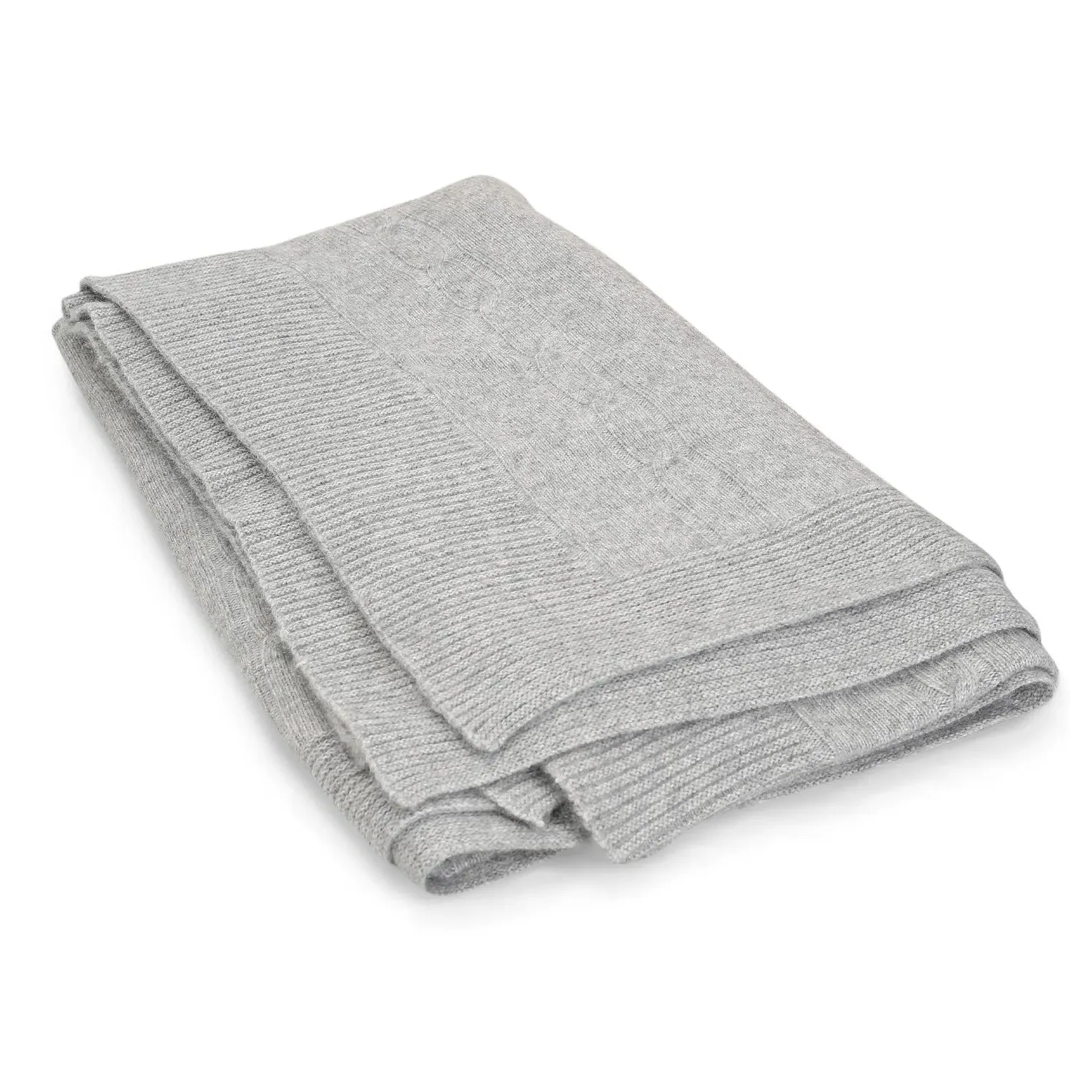 Blake Cable Knitted Throw Blanket - Grey, Cashmere