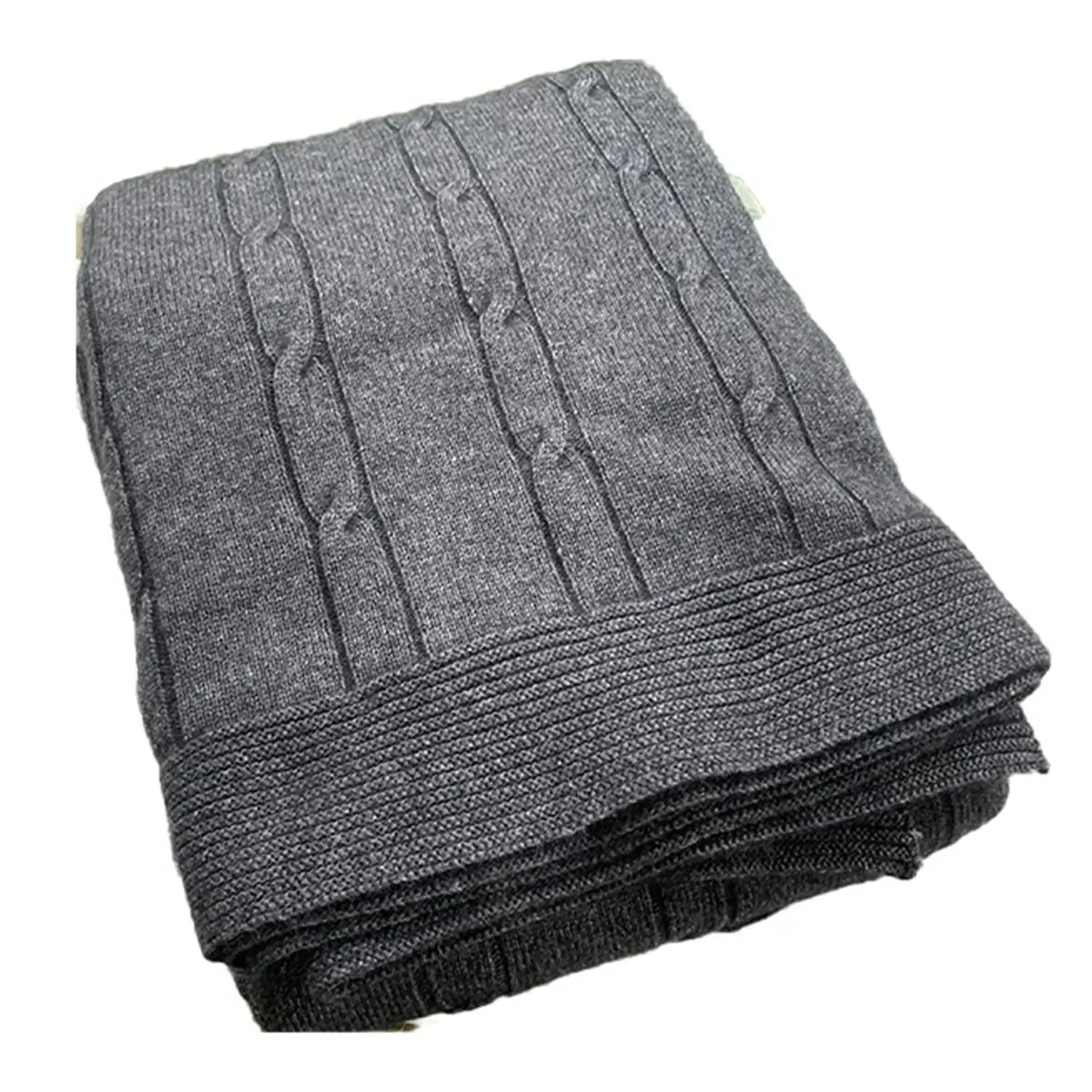 Blake Cable Knitted Throw Blanket - Grey, Cashmere