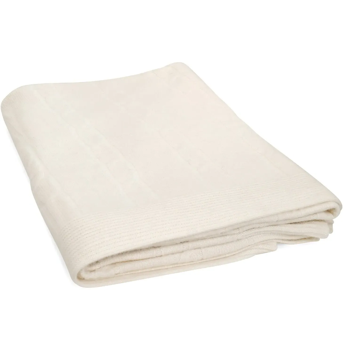 Blake Cable Knitted Throw Blanket - White, Cashmere