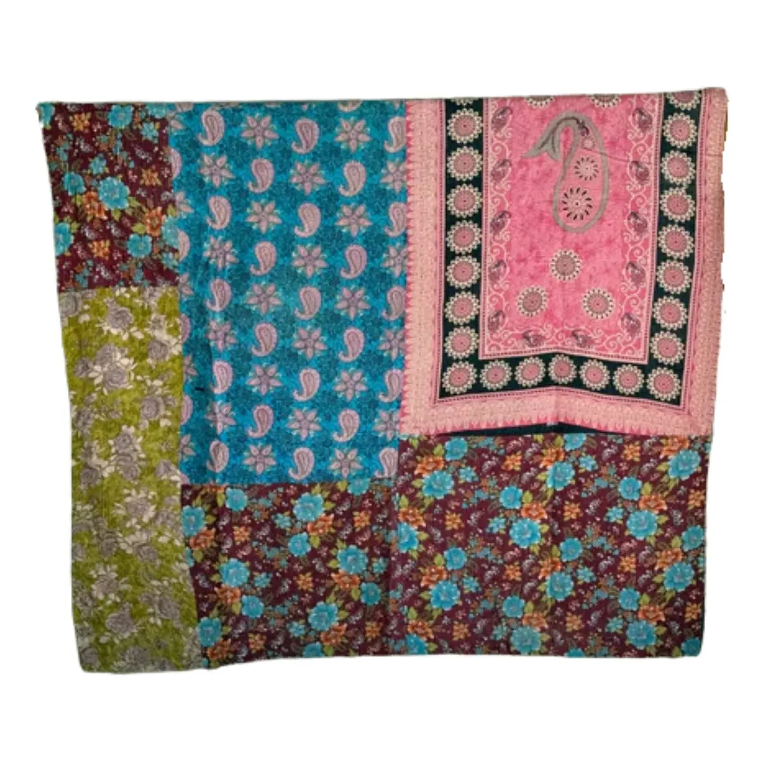 Indigo Garden Kantha Throw - Blue, Cotton