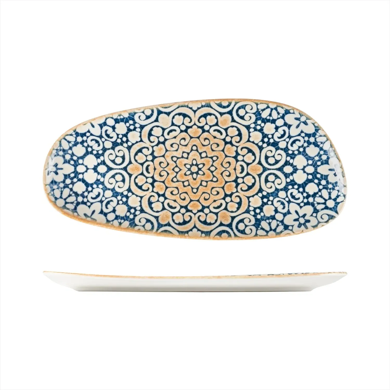 Alhambra Organic Decorated Porcelain Platter - Blue/Brown
