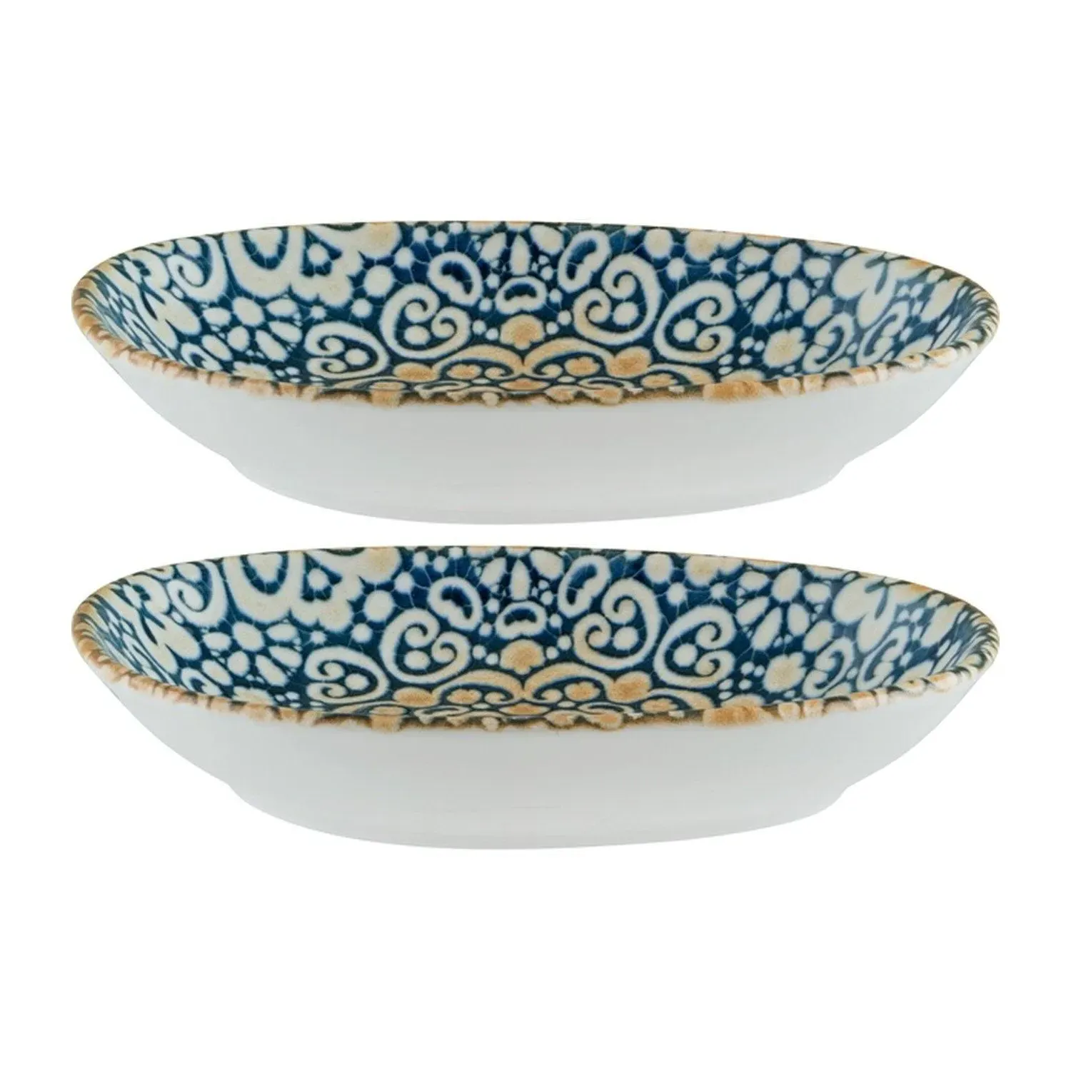 Alhambra Organic Decorated Porcelain Platter Set - Blue/Brown