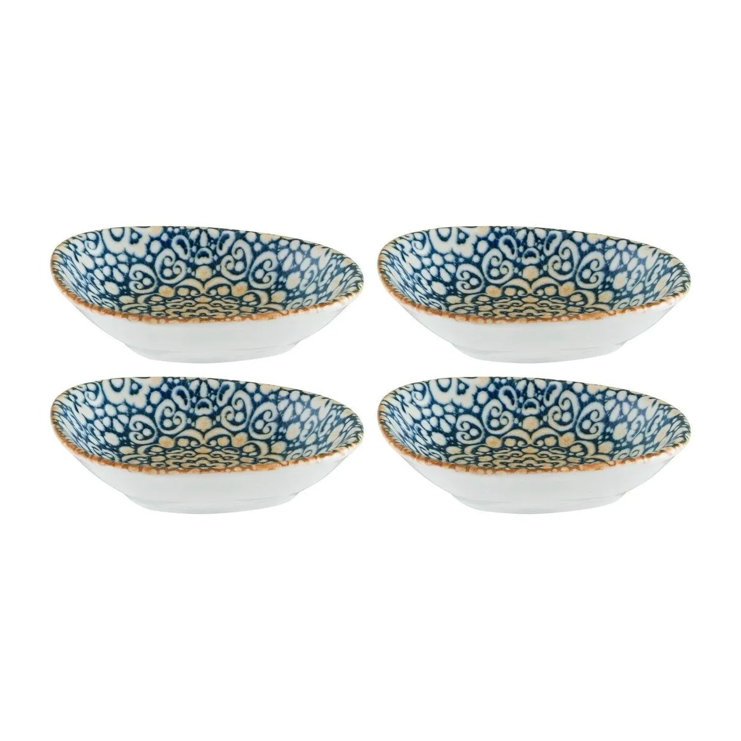 Alhambra Organic Decorated Porcelain Side Bowl Set - Blue/Brown