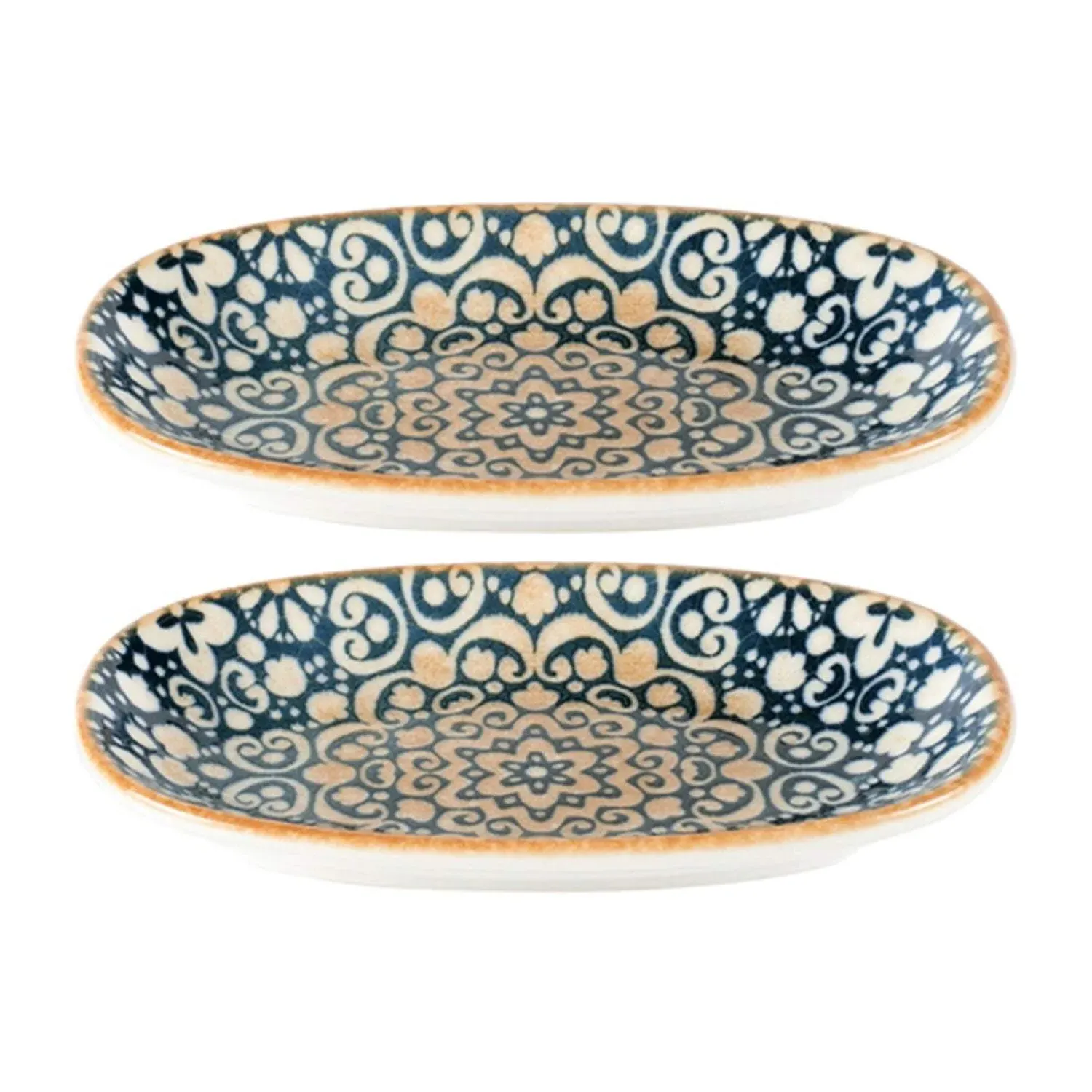 Alhambra Oval Appetizer Platters Set of Two - Blue/Brown, Porcelain image