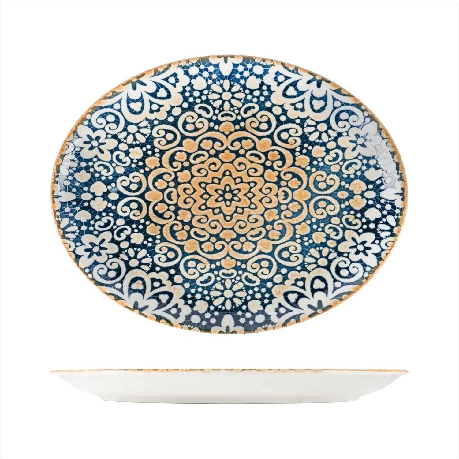 Alhambra Oval Family Dinner Platter - Blue/Brown, Porcelain