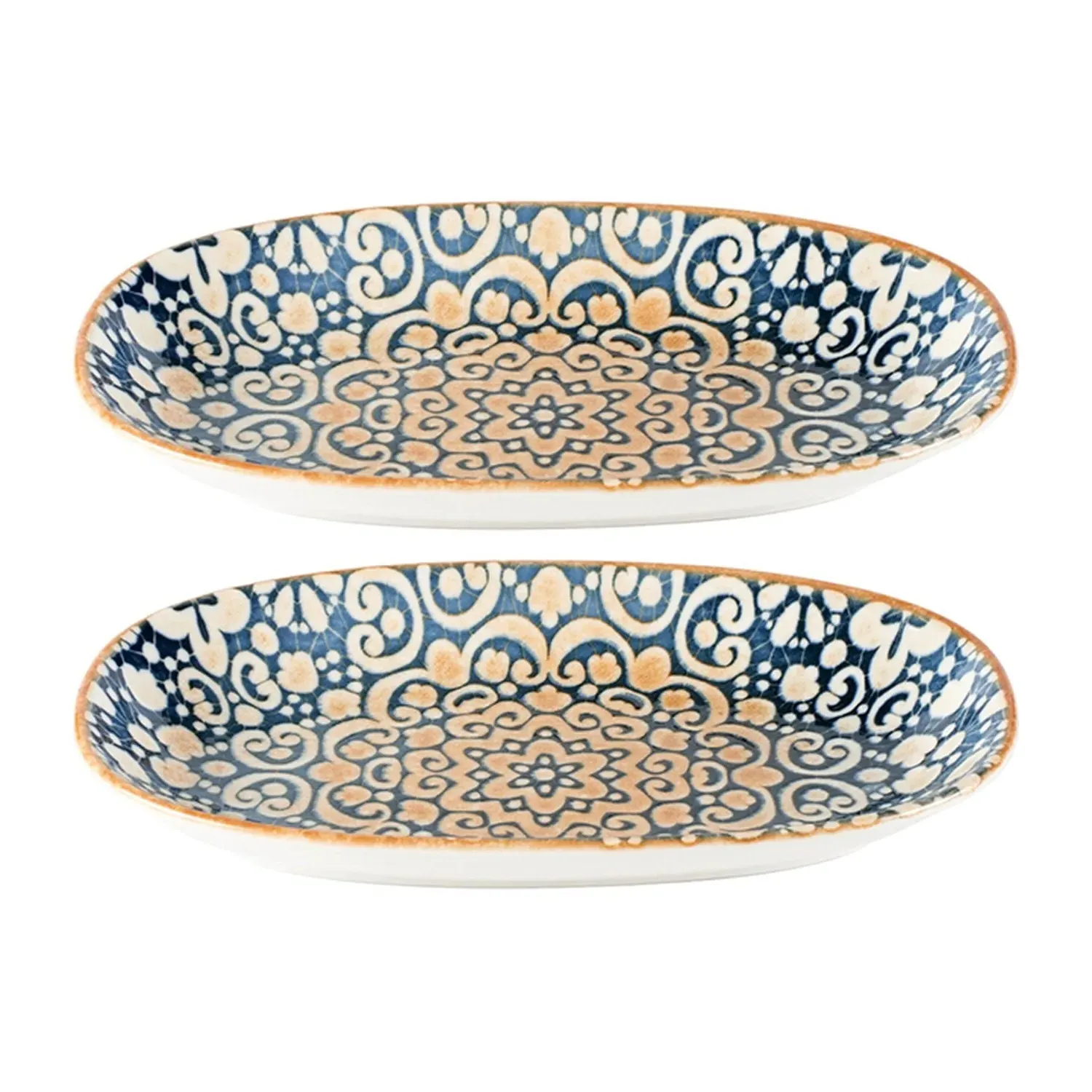 Alhambra Oval Platter Set of Two - Blue/Brown, Porcelain