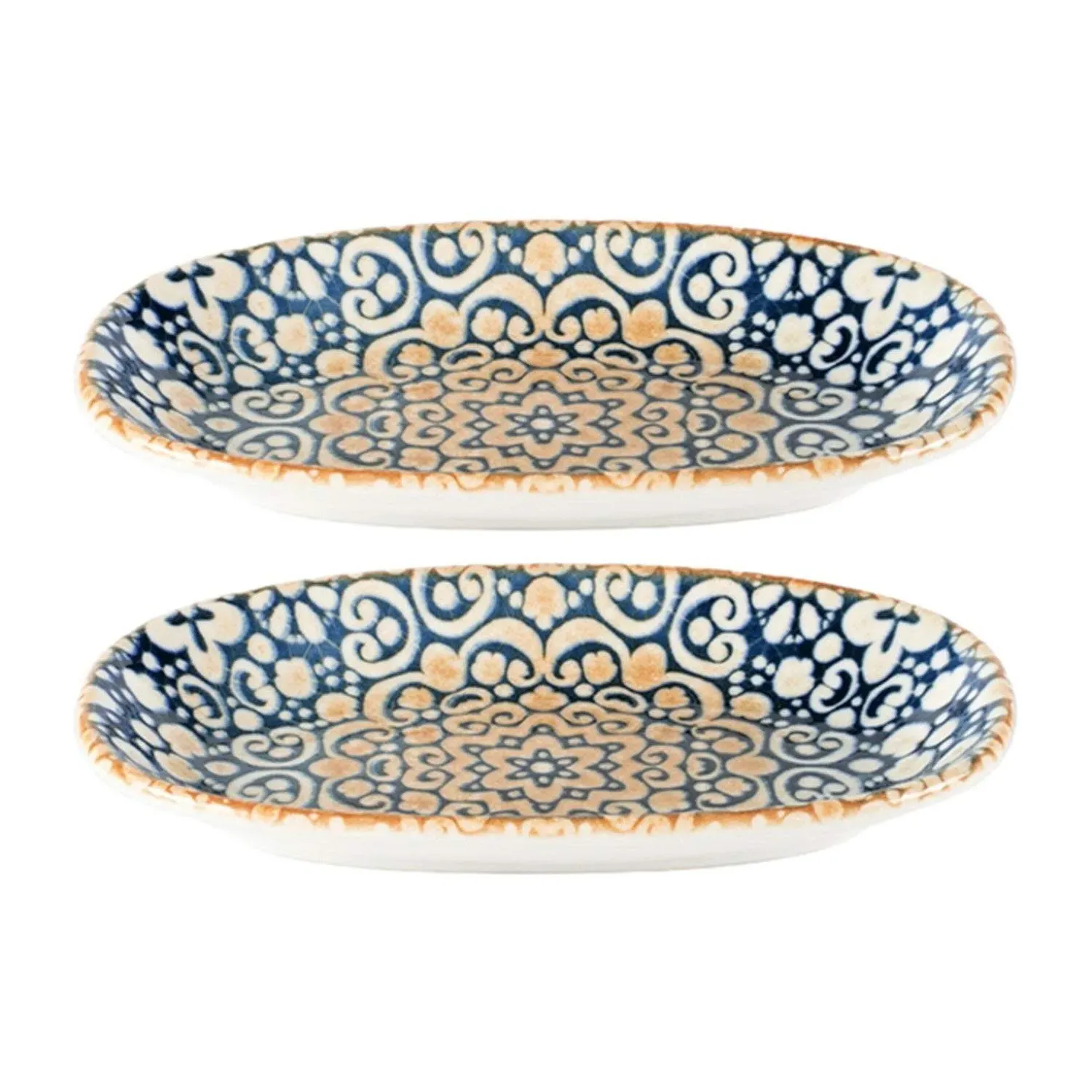Alhambra Oval Serving Platters Set of Two - Blue/Brown, Porcelain