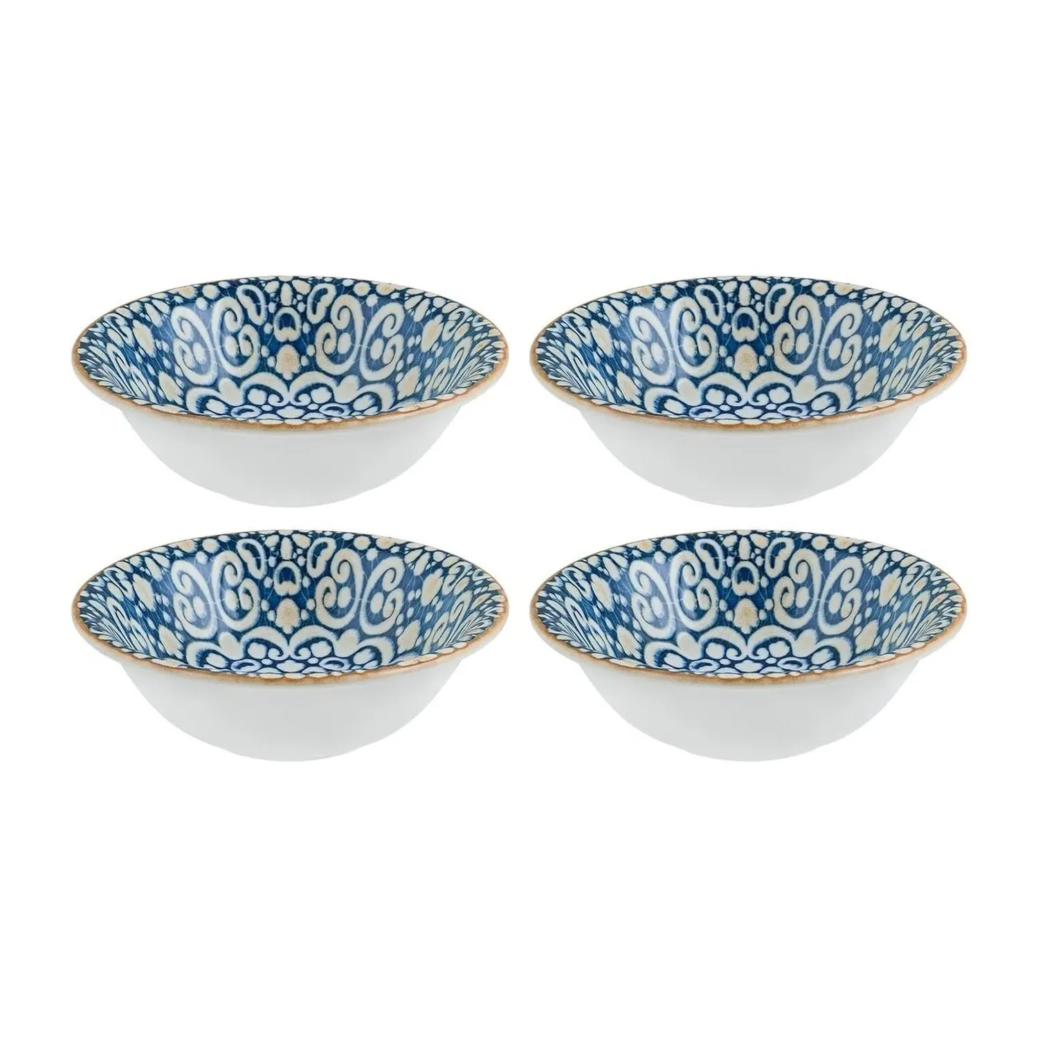 Alhambra Round Decorated Porcelain Bowl Set Of Four - Blue/Brown
