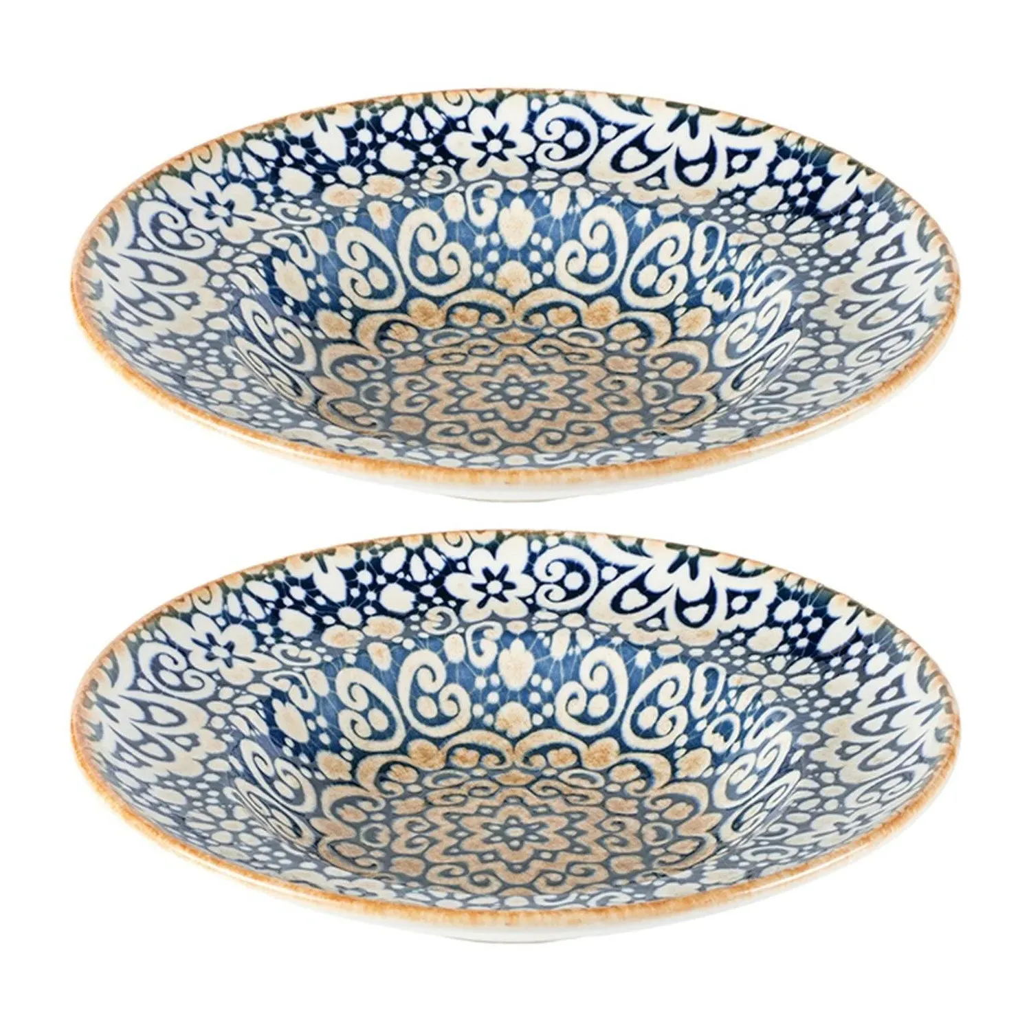 Alhambra Round Decorated Porcelain Bowl Set Of Two - Blue/Brown