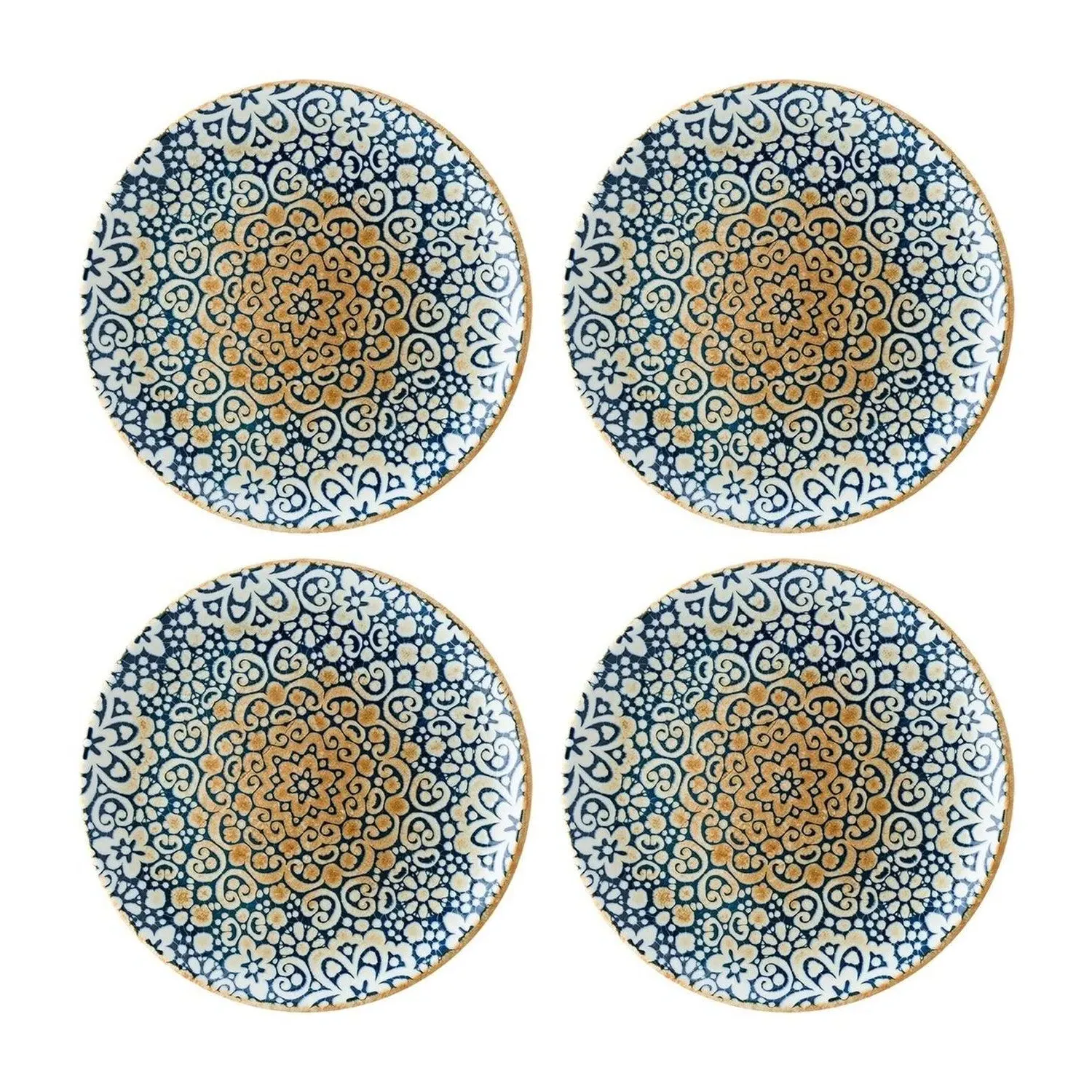 Alhambra Round Decorated Porcelain Charger Plate Set Of Four - Blue/Brown